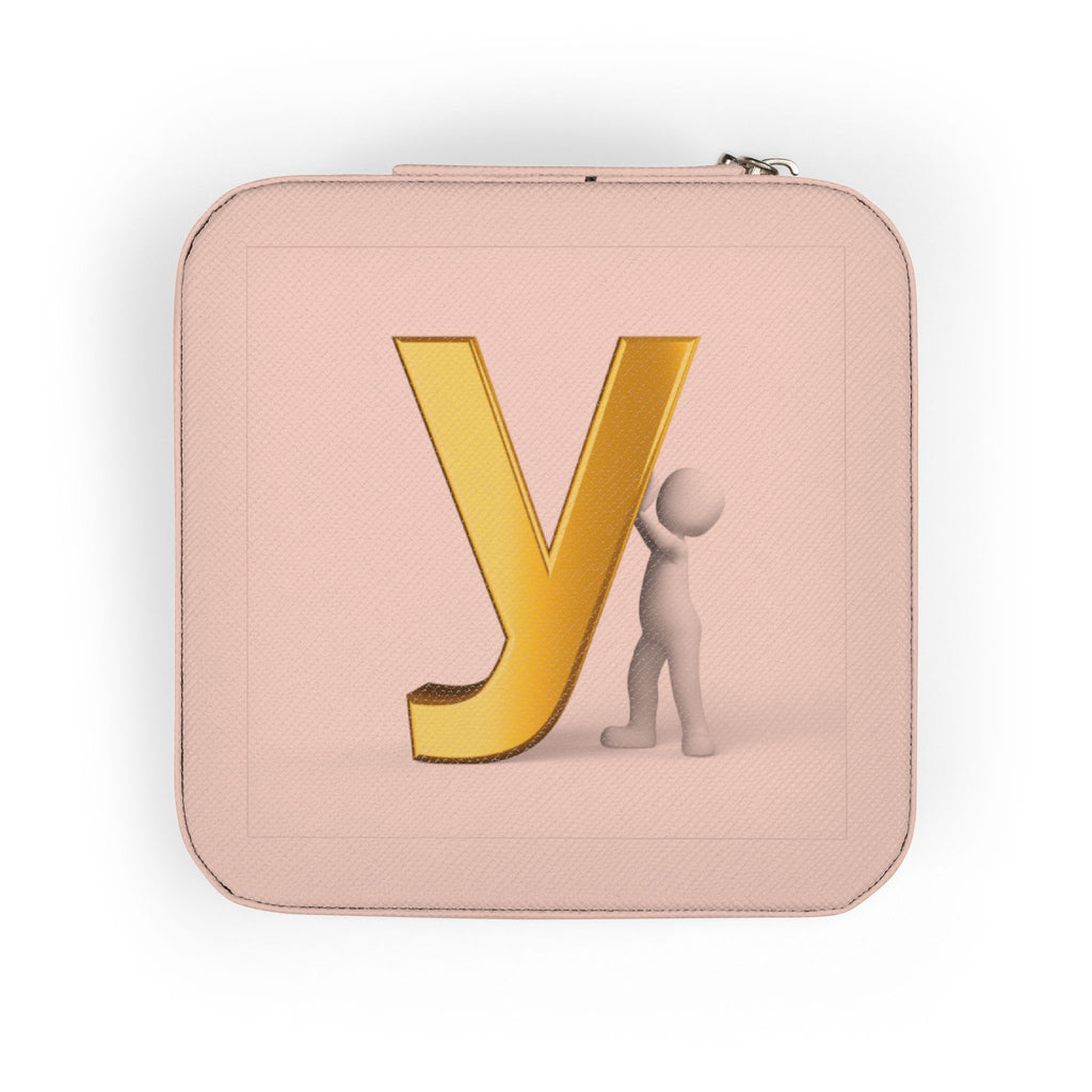Gold Letter Y Monogram Jewelry Travel Case | Compact Necklace Ring Organizer
