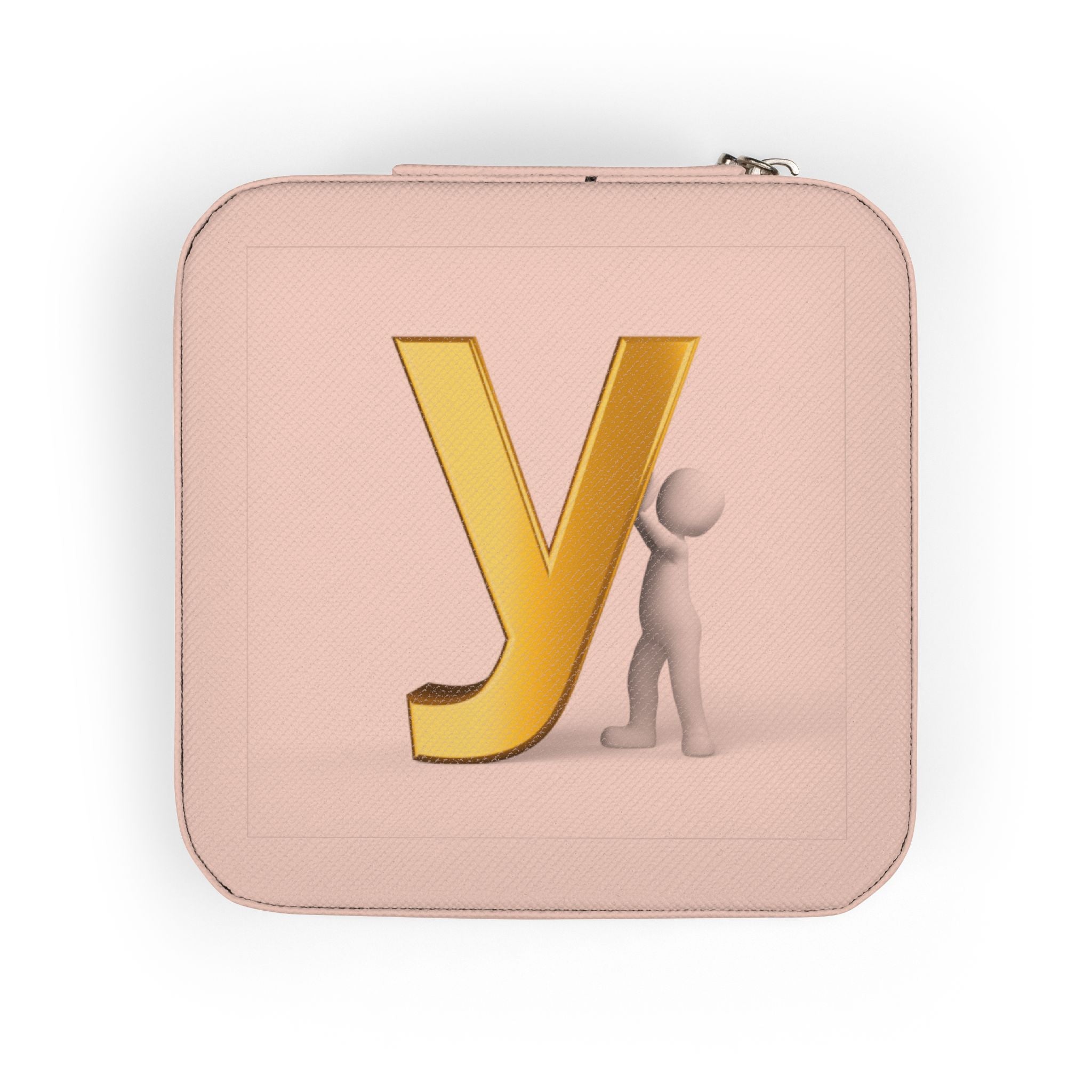 Gold Letter Y Monogram Jewelry Travel Case | Compact Necklace Ring Organizer