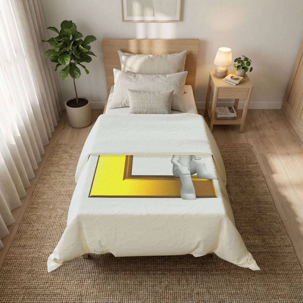 3D Gold Letter L with Sitting Figure Duvet Cover | Monogram Initial Bedding