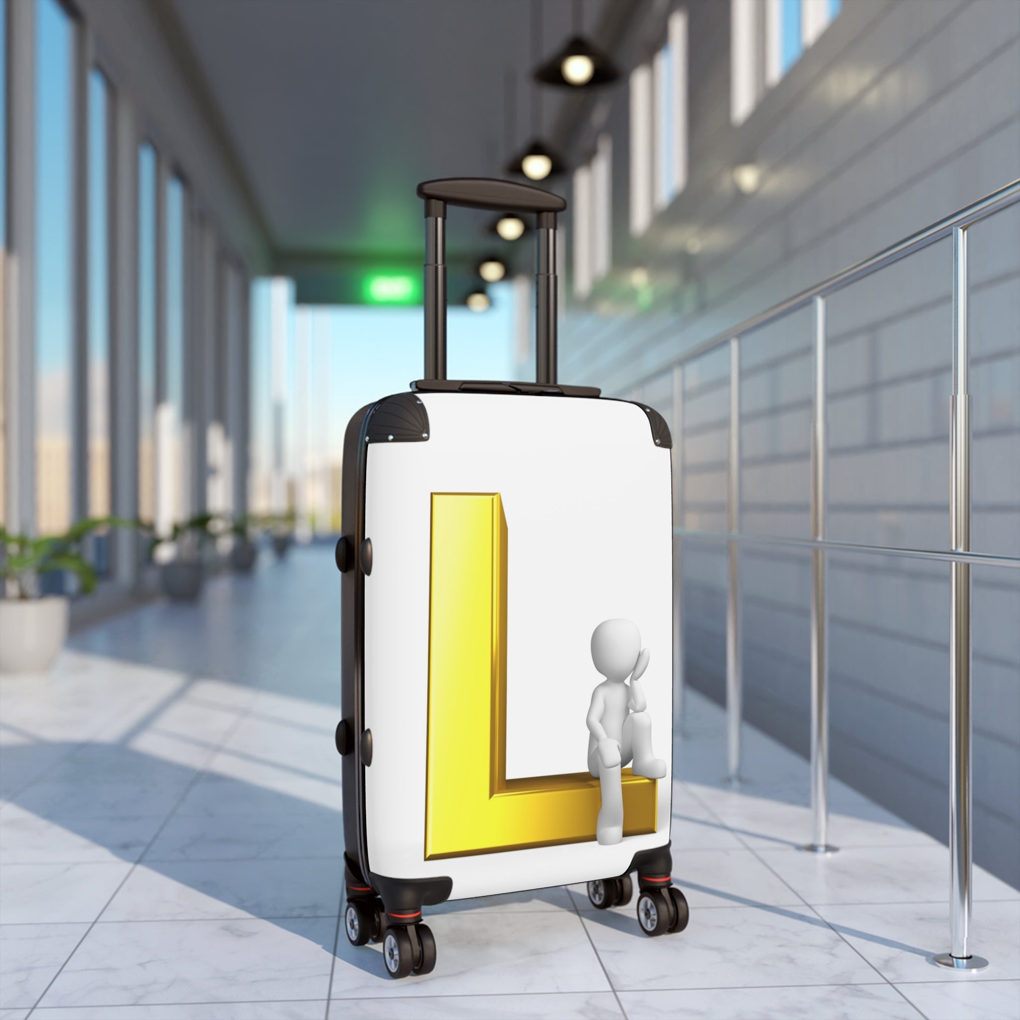 Gold Letter L with Sitting Figure Suitcase | Personalized Initial L Luggage