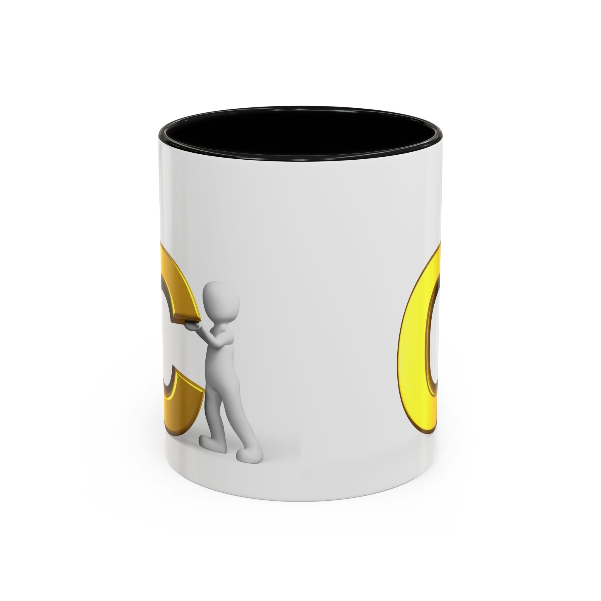 3D Stick Figure Holding Gold Letter C Accent Coffee Mug | Initial Monogram Mug