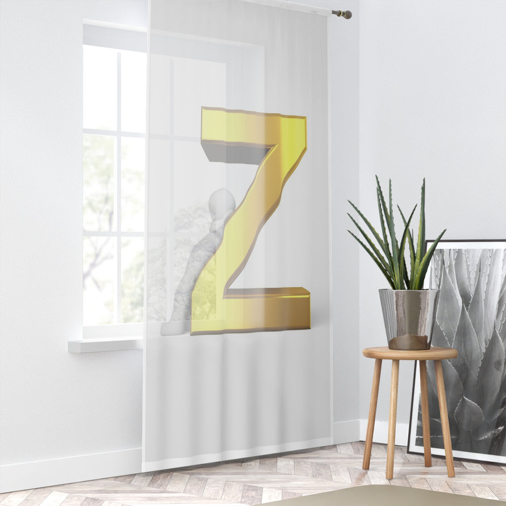 Gold Letter Z Window Curtain | Monogram Initial Sheer Curtain