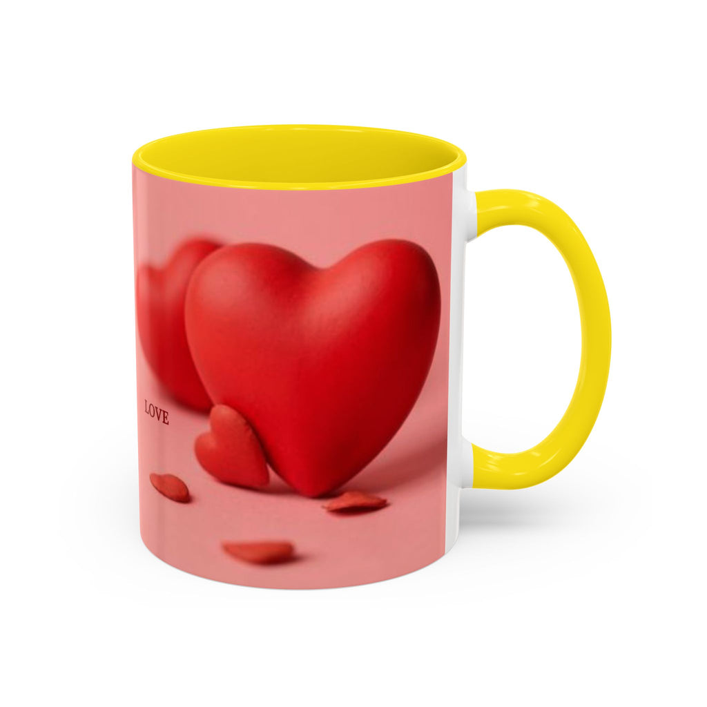 Red Heart Love Design Accent Coffee Mug | Valentine Heart Ceramic Mug