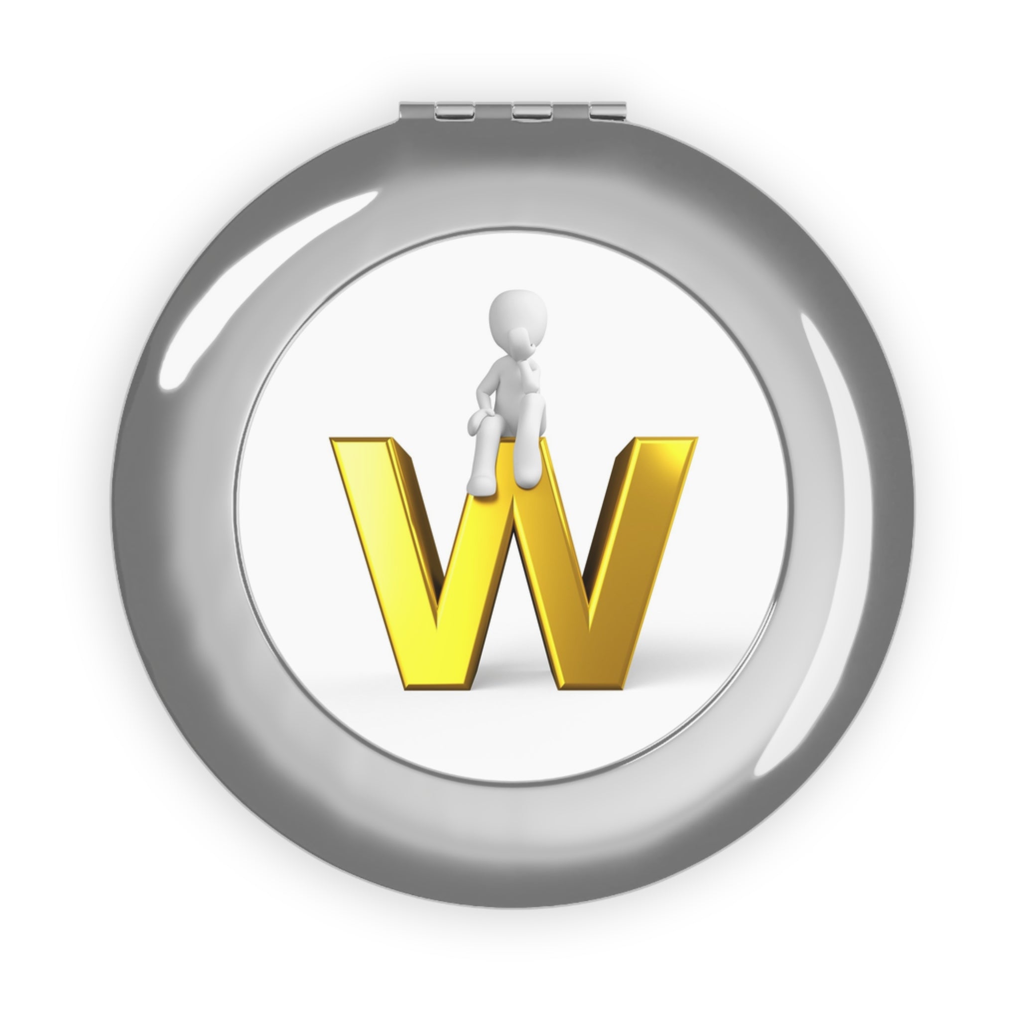 3D Gold W Letter Compact Travel Mirror | Initial Monogram Mirror