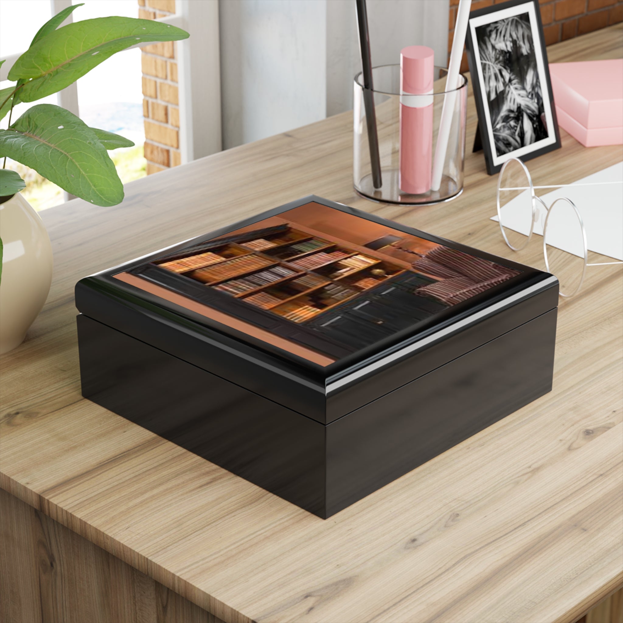 Vintage Library Bookshelf Jewelry Box | Book Lover Keepsake Box