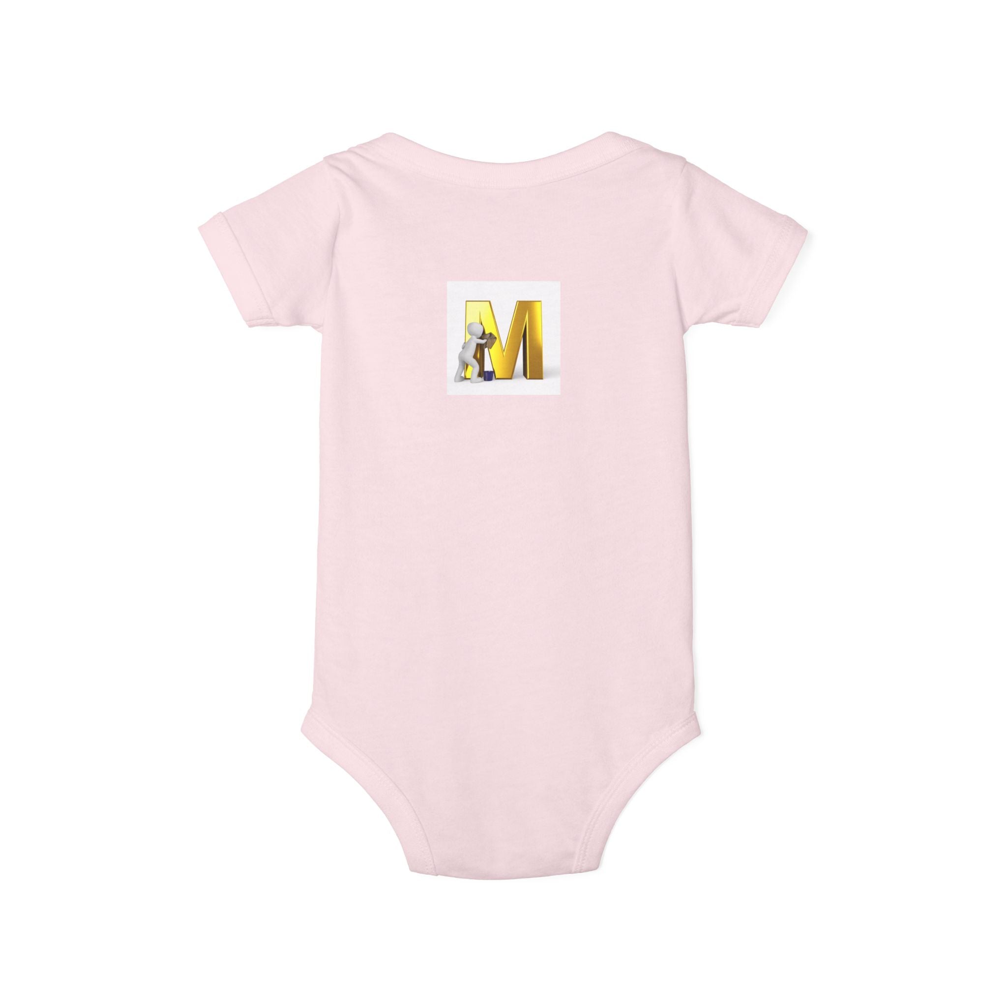 Yellow Letter M with Mouse Onesie | Baby Monogram Initial Infant Bodysuit