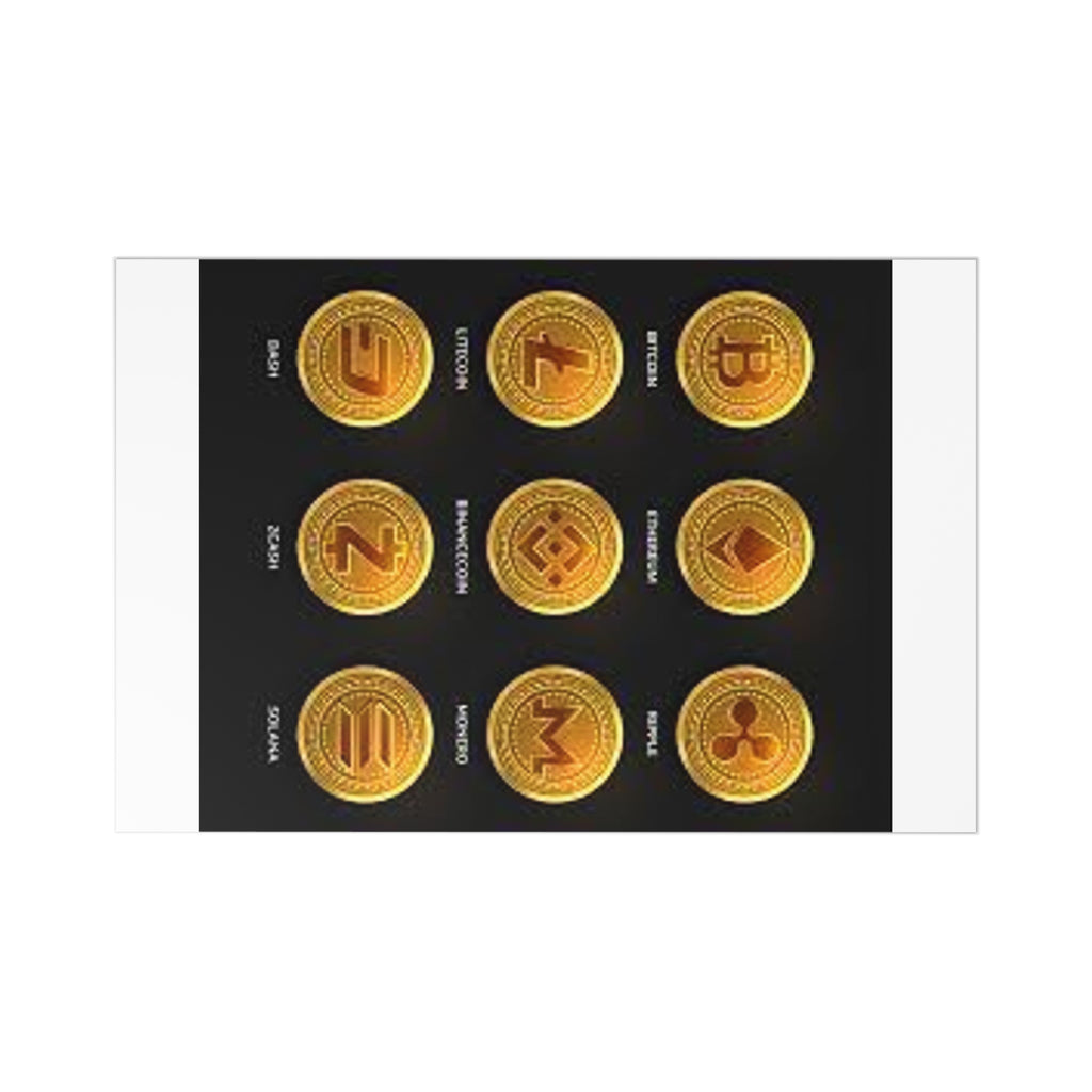Cryptocurrency Coin Icons Postcards | Bitcoin Ethereum Ripple Litecoin Monero Set