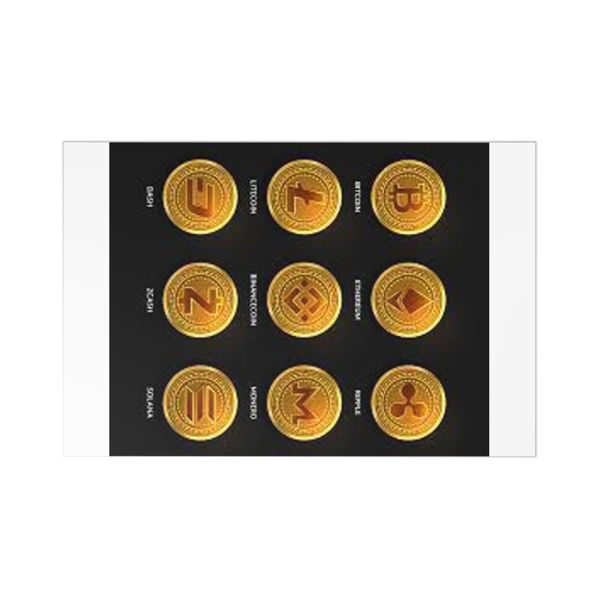 Cryptocurrency Coin Icons Postcards | Bitcoin Ethereum Ripple Litecoin Monero Set