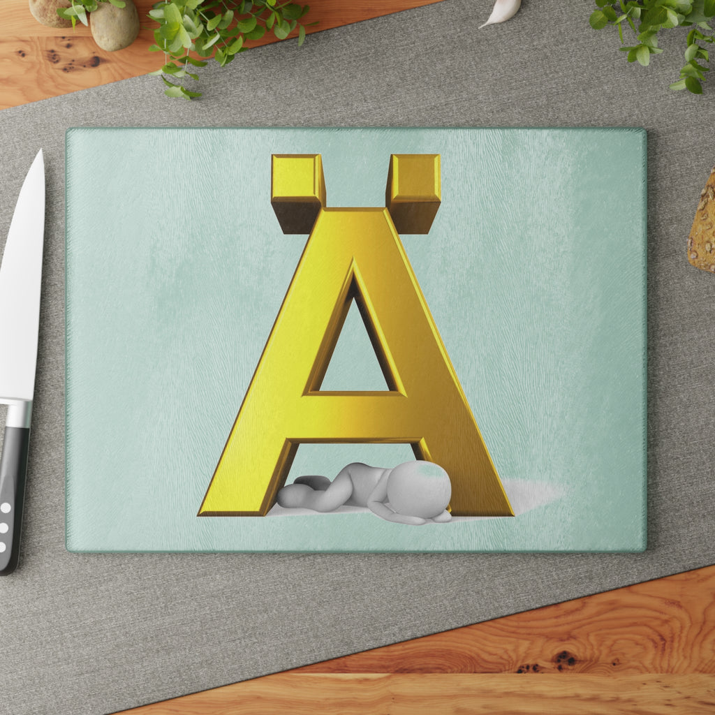 Gold Letter Ä glass cutting board | Monogram initial kitchen decor