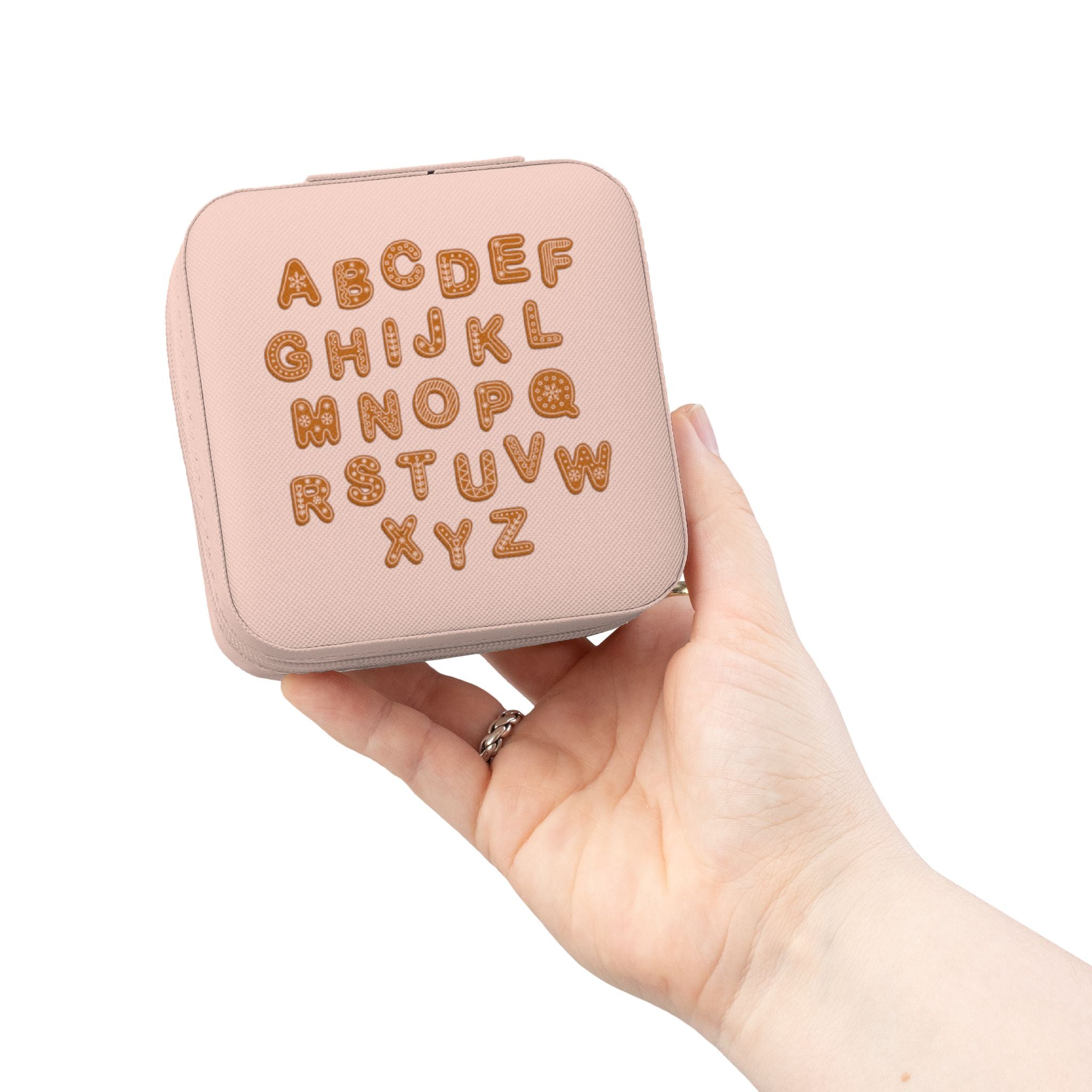 Étui de voyage compact et carré pour bijoux en carreaux alphabet