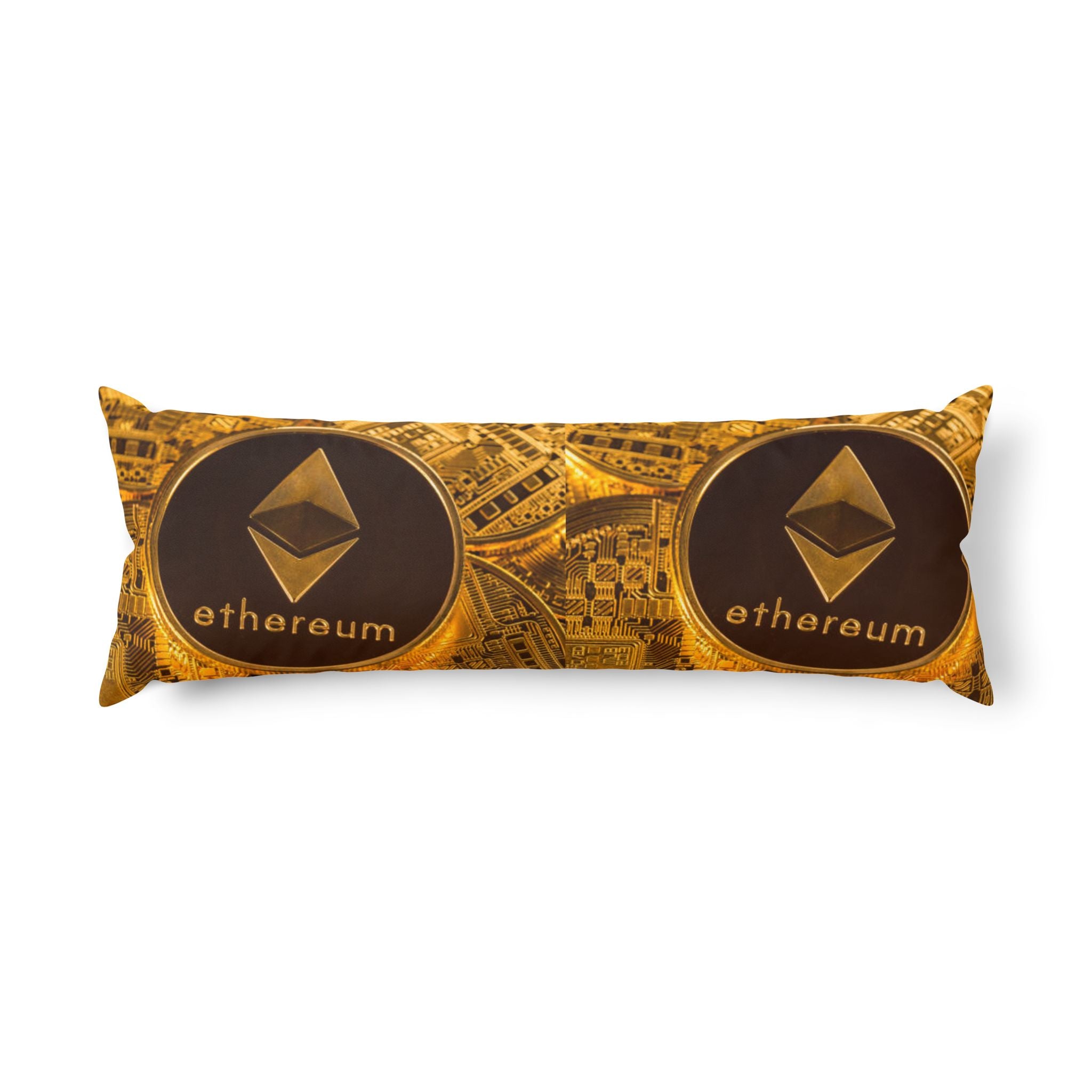 Coussin de corps crypto Ethereum | Décoration de monnaie numérique, conception de circuit doré