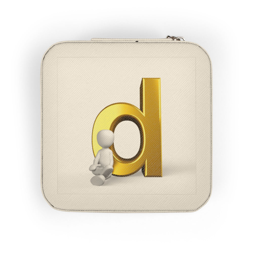 Gold Letter D Initial Jewelry Travel Case | Compact Pink Velvet Organizer