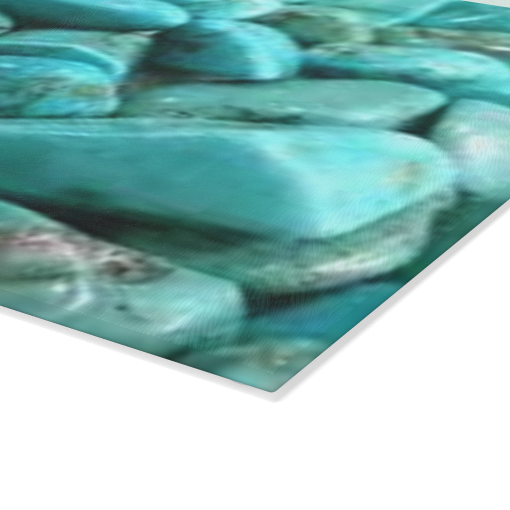 Turquoise Pebble Pattern Glass Cutting Board | Gemstone Kitchen Board