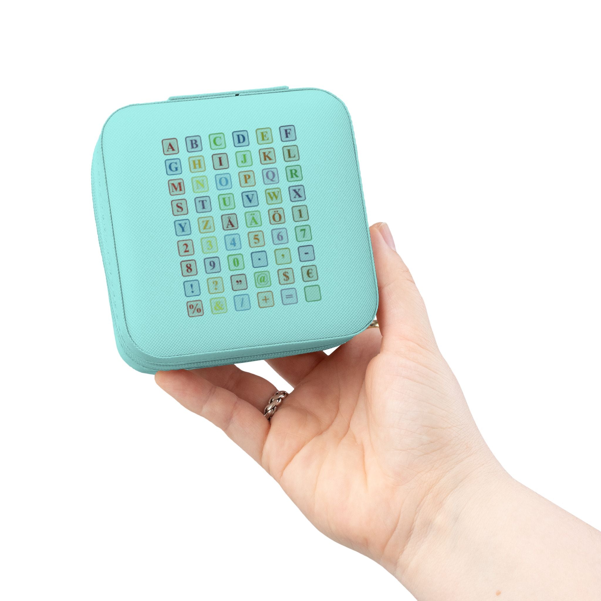 Pastel Alphabet Square Jewelry Travel Case | Compact Organizer
