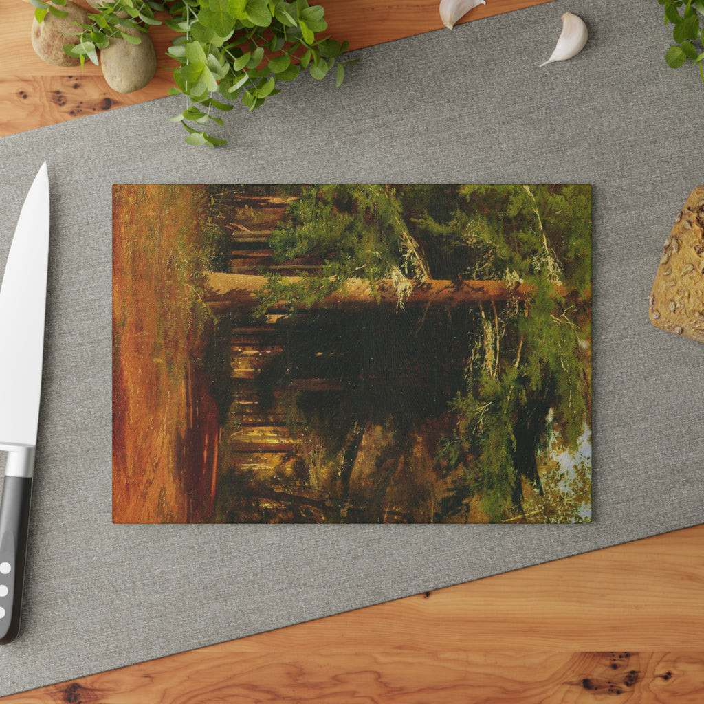 Forest Path Painting Glass Cutting Board | Woodland Landscape Art
