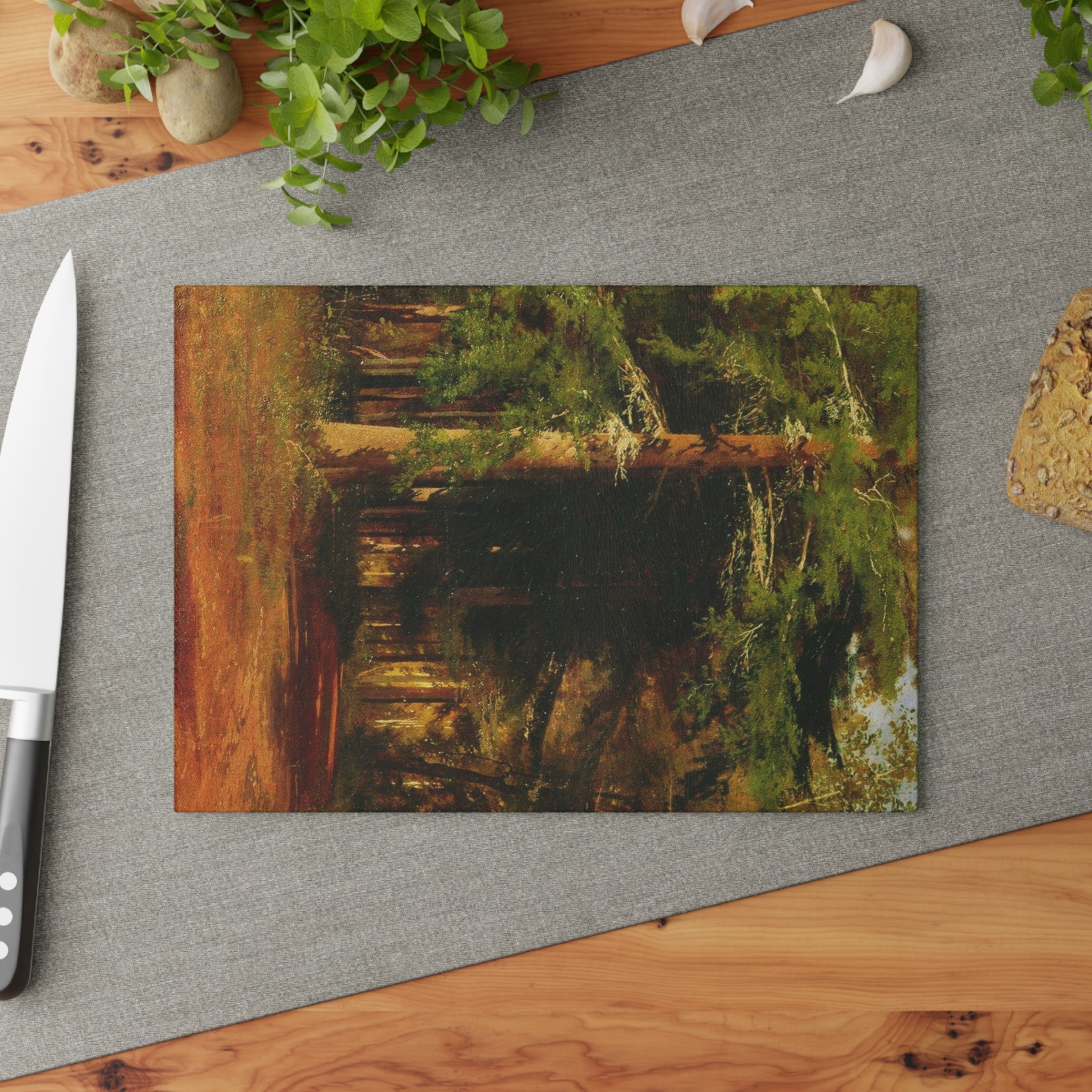 Forest Path Painting Glass Cutting Board | Woodland Landscape Art
