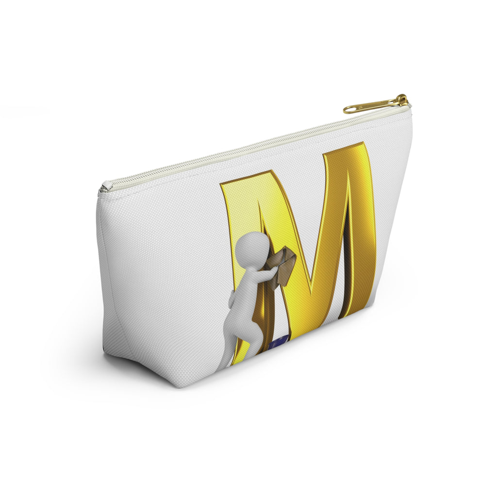 Gold Letter M with Painter Figure Accessory Pouch | Monogram Makeup Bag