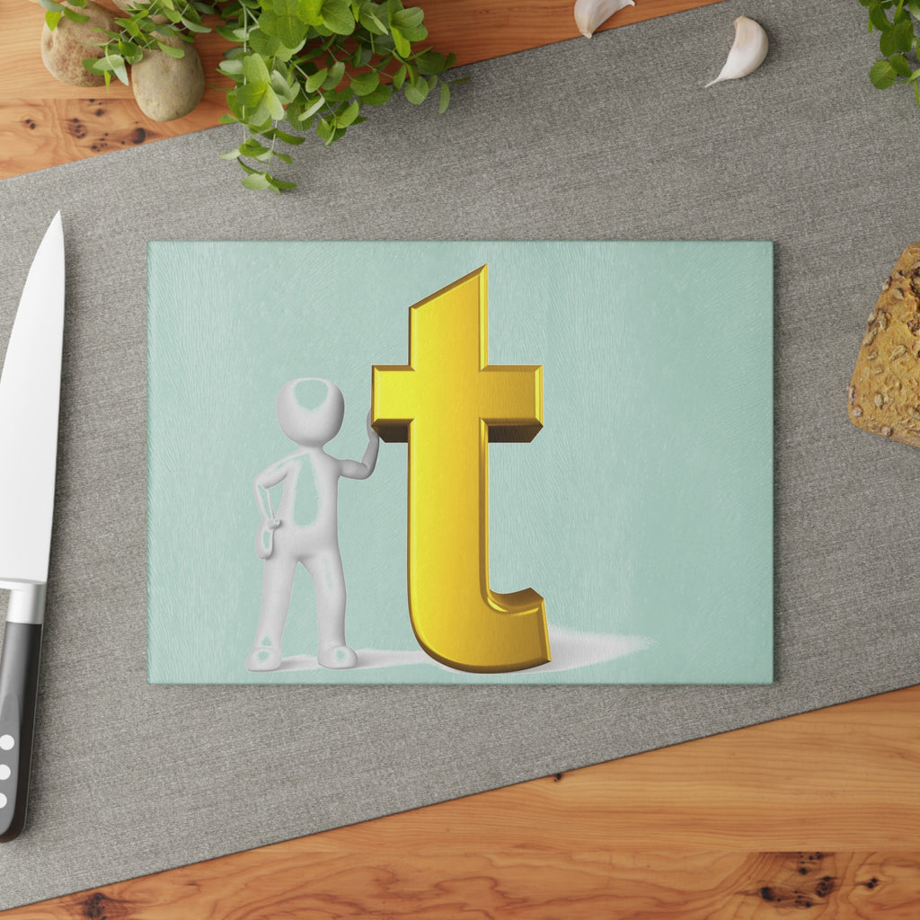 Gold Letter T Figurine Glass Cutting Board | Decorative Kitchen Board