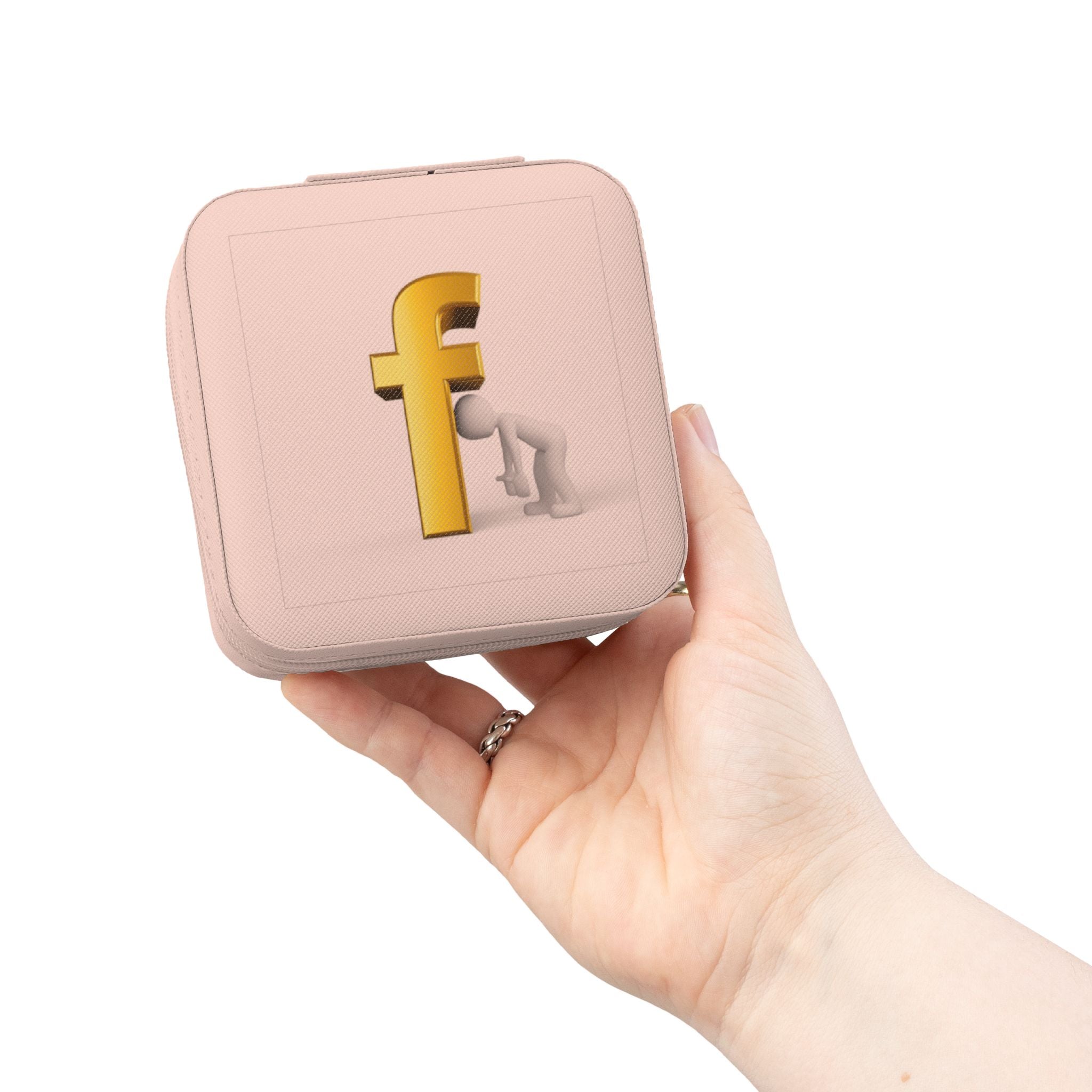 Étui de voyage carré compact pour bijoux monogramme lettre F or | Organisateur de bagues
