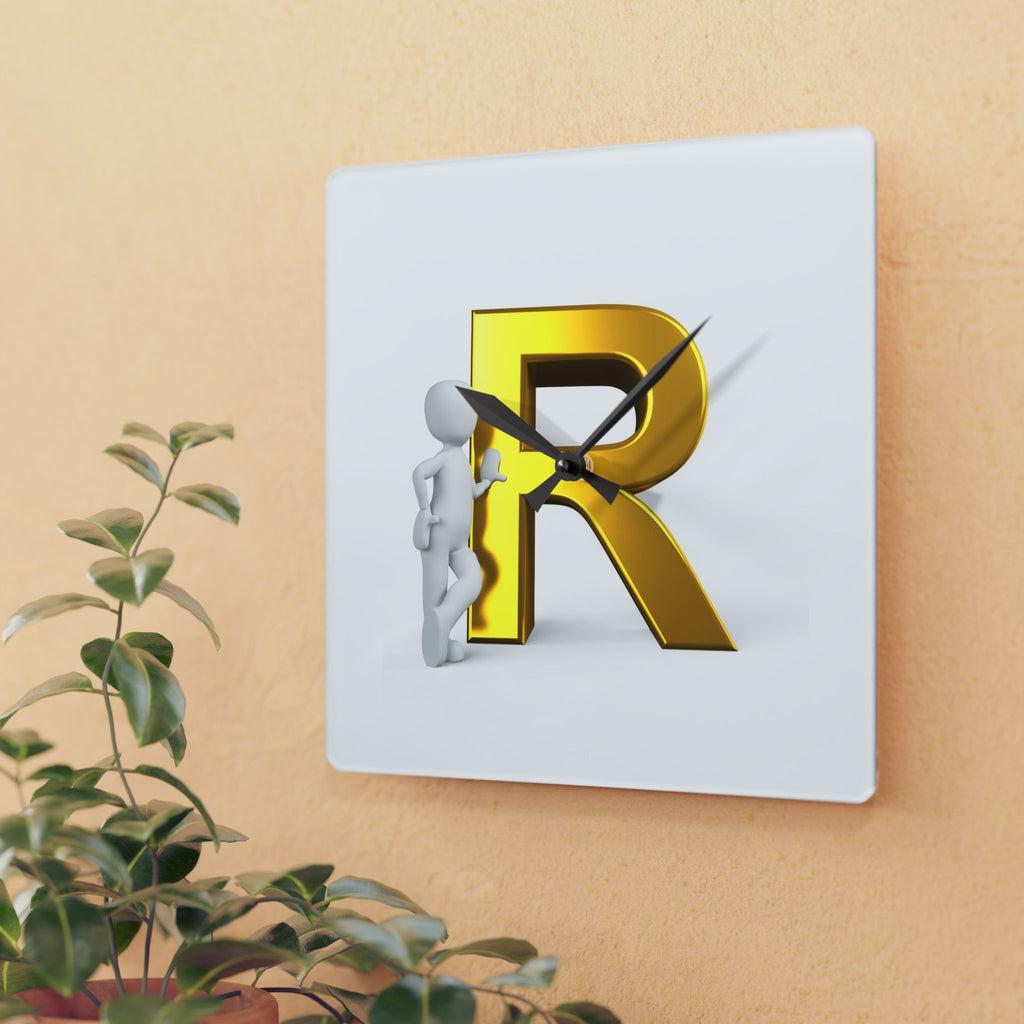 Gold Letter R Monogram Acrylic Wall Clock | Initial R Decor