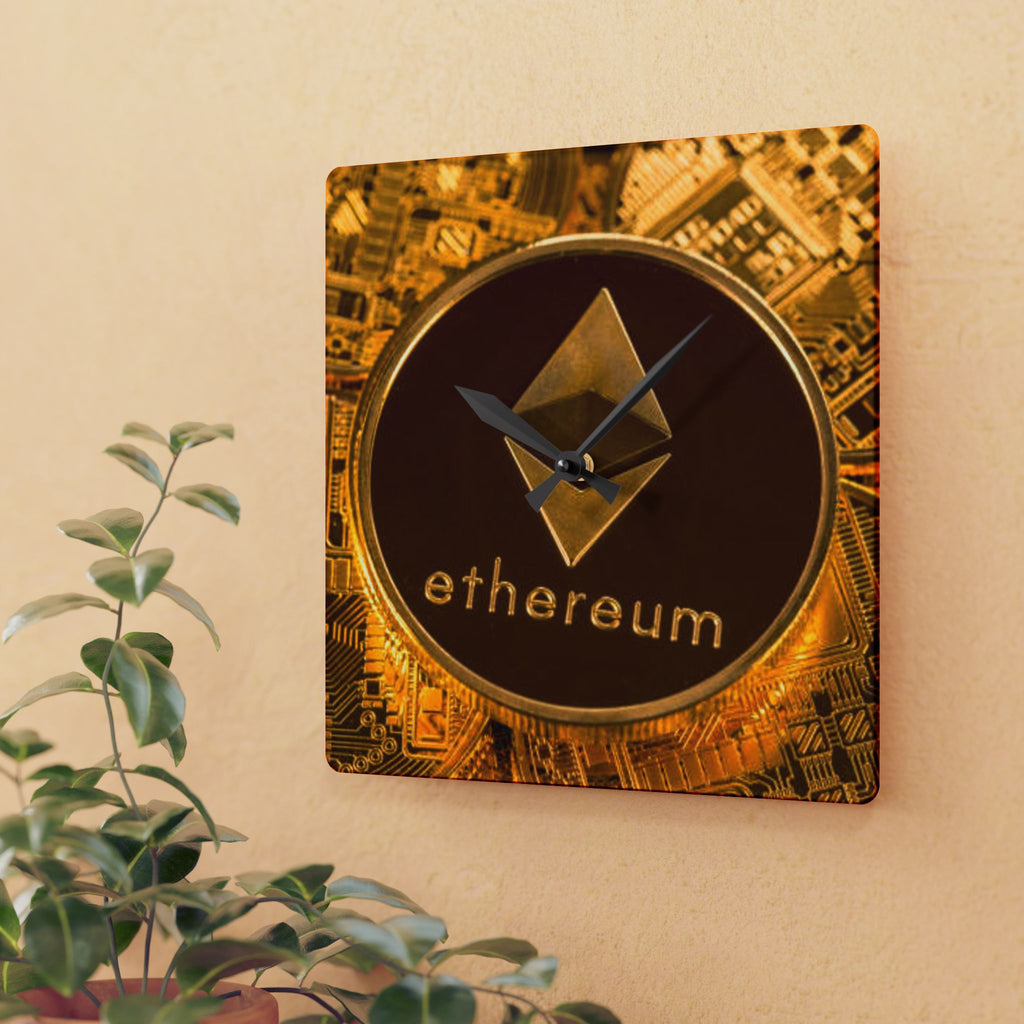 Ethereum Coin Acrylic Wall Clock | Crypto Logo Clock, Blockchain Decor