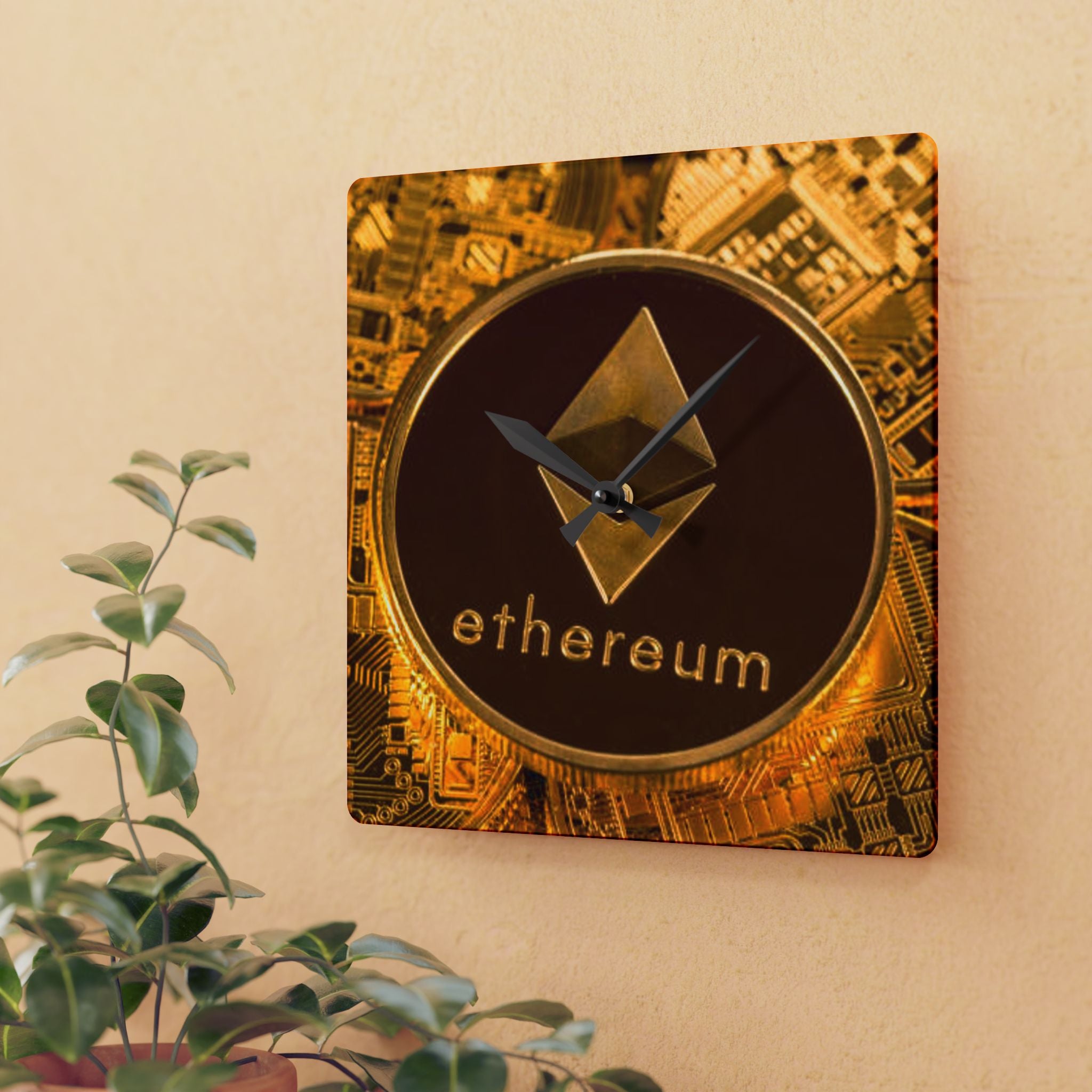 Ethereum Coin Acrylic Wall Clock | Crypto Logo Clock, Blockchain Decor