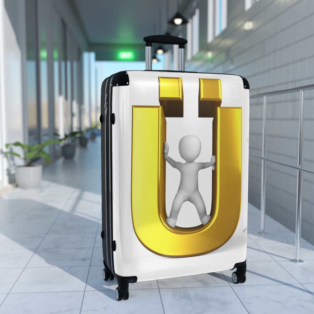 Gold Letter Ü with 3D Figure Suitcase | Monogram Luggage