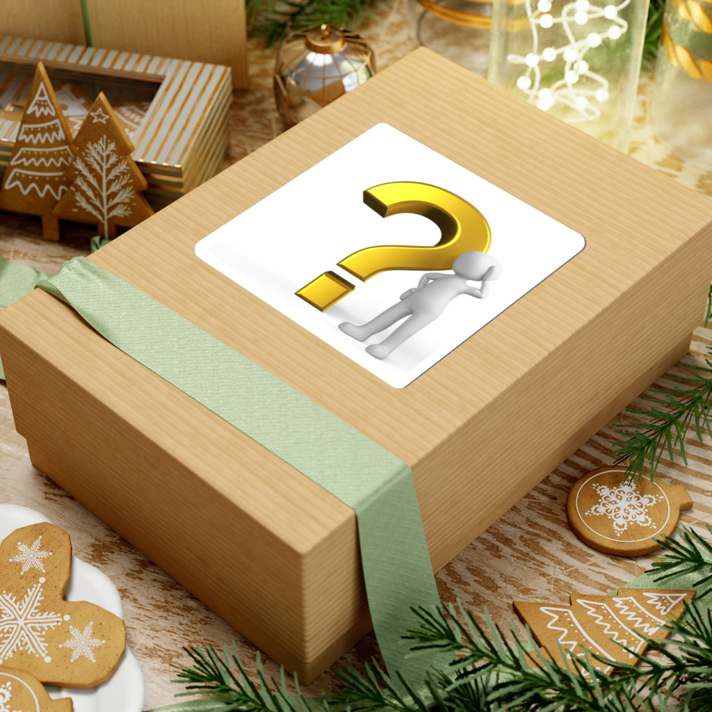 3D Gold Question Mark with Thinking Figure Kiss-Cut Stickers | Inquiry Icon Sticker