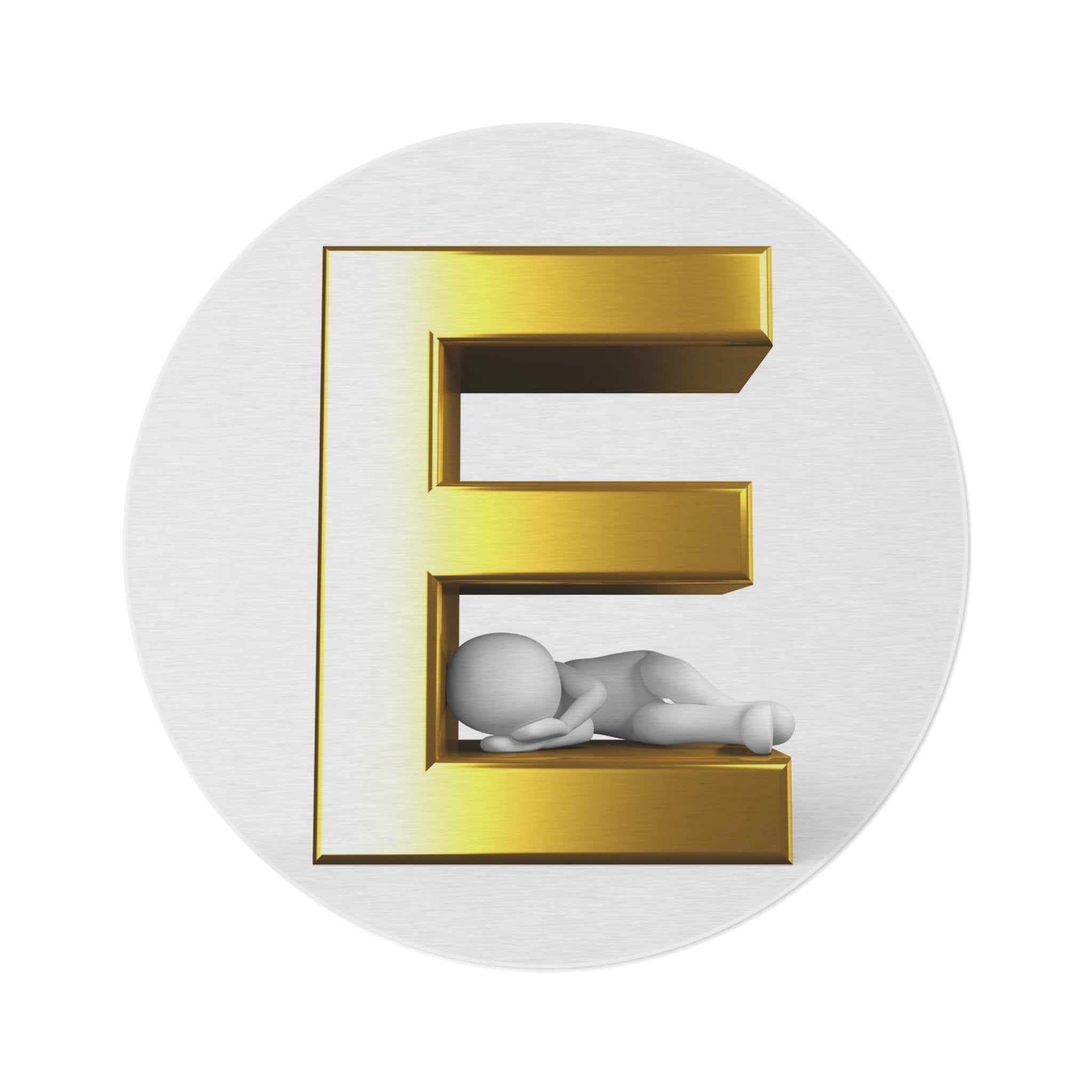 Gold 3D Letter E with Sleeping Figure Round Rug | Monogram Initial Decor