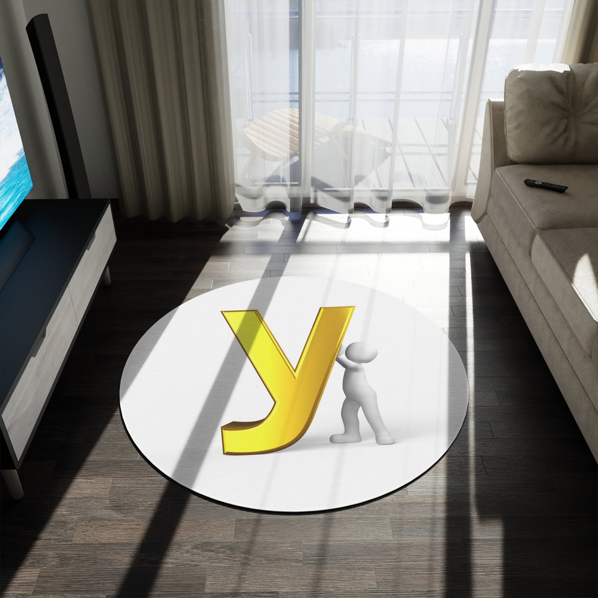 Gold Letter Y Monogram Round Rug | Initial Accent Floor Mat