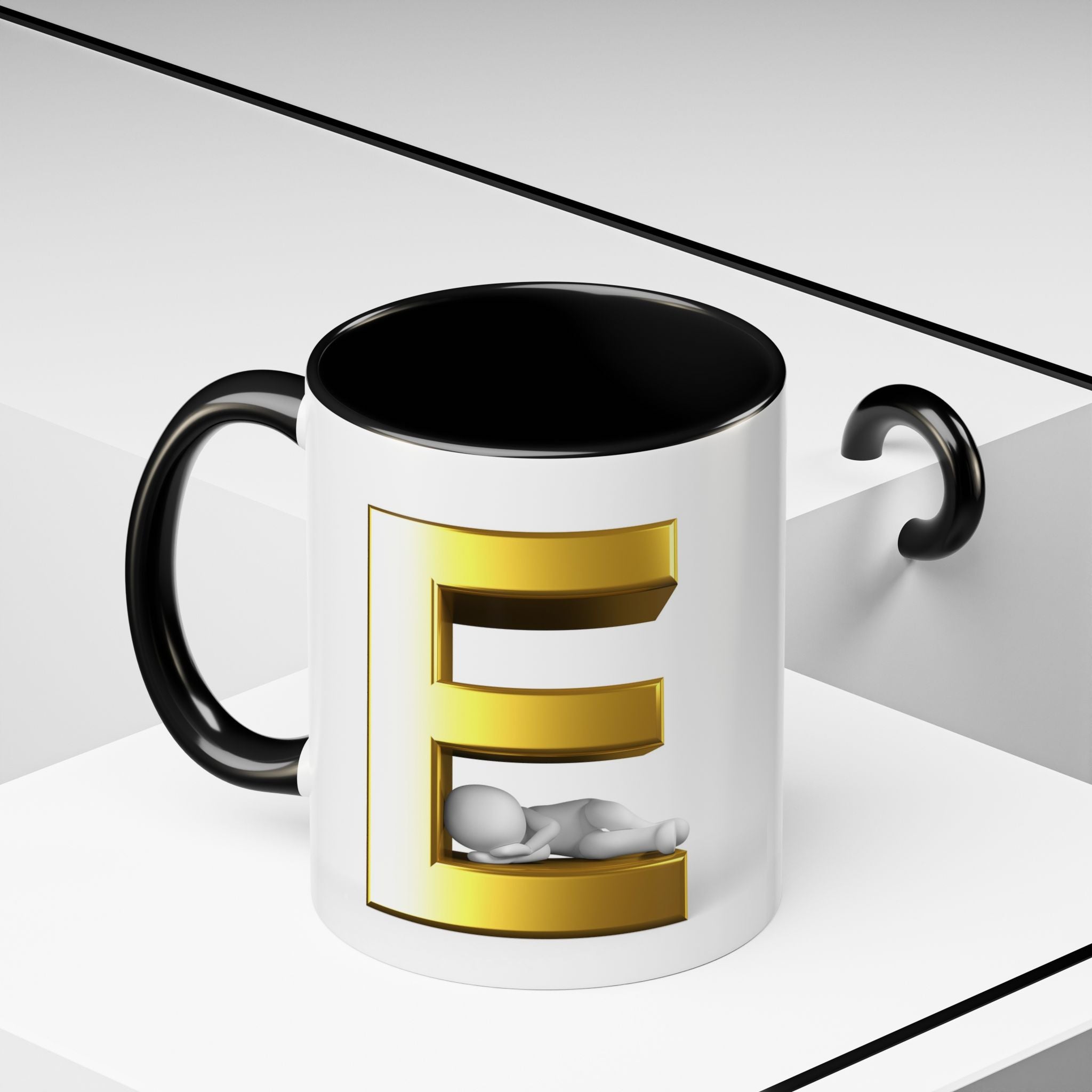 Gold 3D Buchstaben E Tasse | Akzent-Kaffeetasse