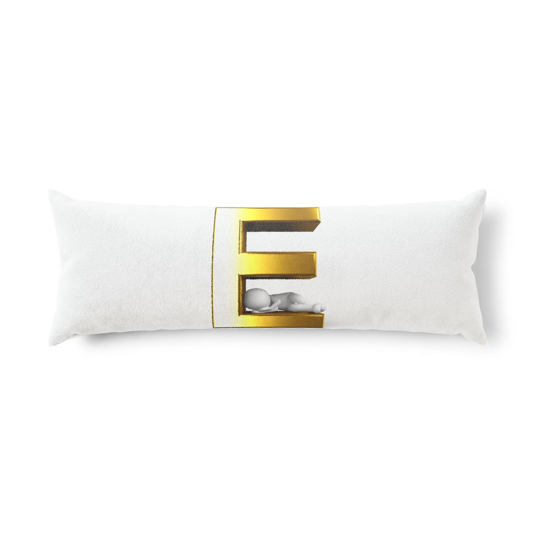 Gold Letter E with Sleeping Figure Body Pillow | Monogram Initial Pillow