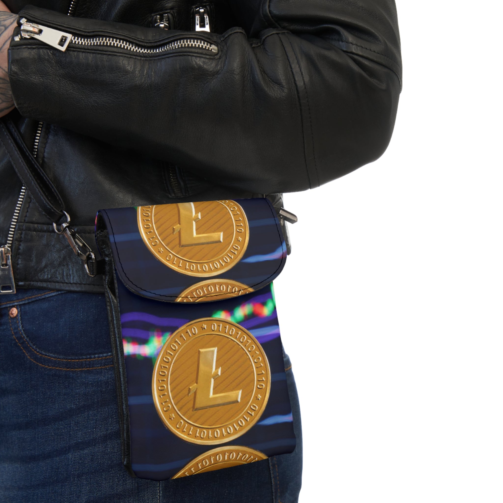 Litecoin Coin Pattern Small Cell Phone Wallet | Crypto Phone Pouch