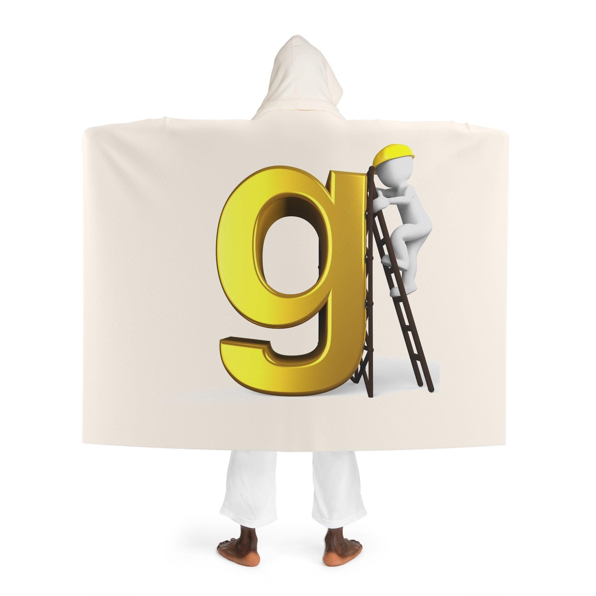 Hooded Sherpa Fleece Blanket | Figure Building Gold Letter G