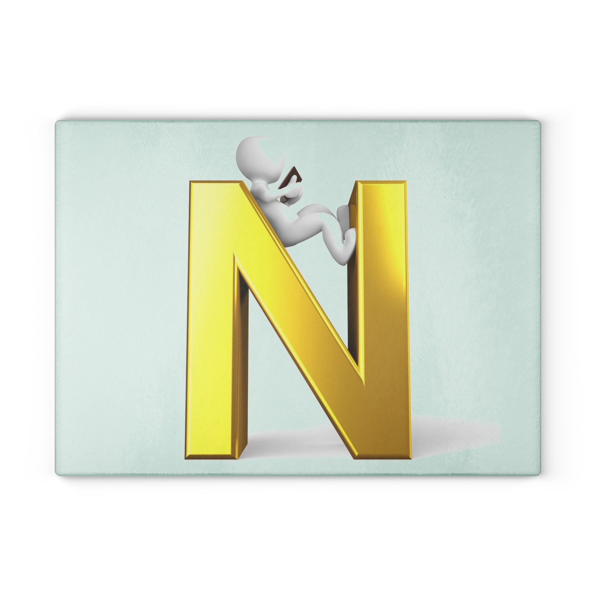 Gold Letter N with 3D Figure Glass Cutting Board | Monogram Kitchen Decor