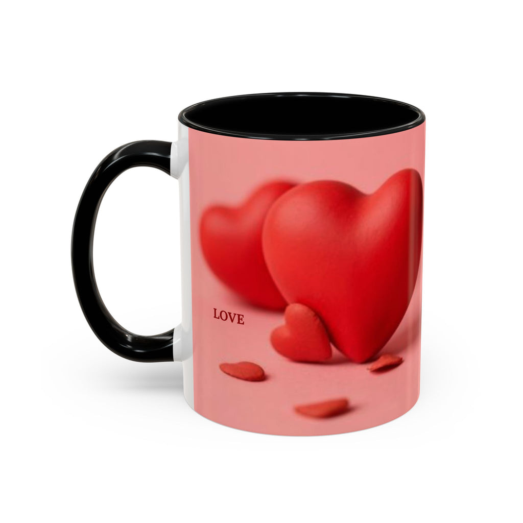 Red Heart Love Design Accent Coffee Mug | Valentine Heart Ceramic Mug