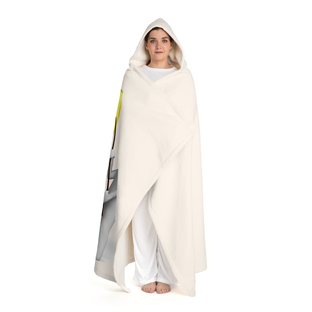 Gold Letter J With Figure Hooded Sherpa Fleece Blanket | Cozy Hooded Throw