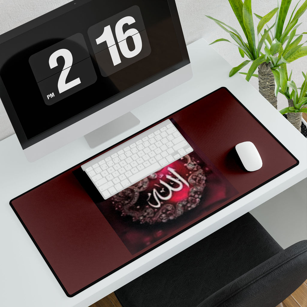 Arabic Calligraphy Allah Desk Mat | Red Jewel Islamic Prayer Mat