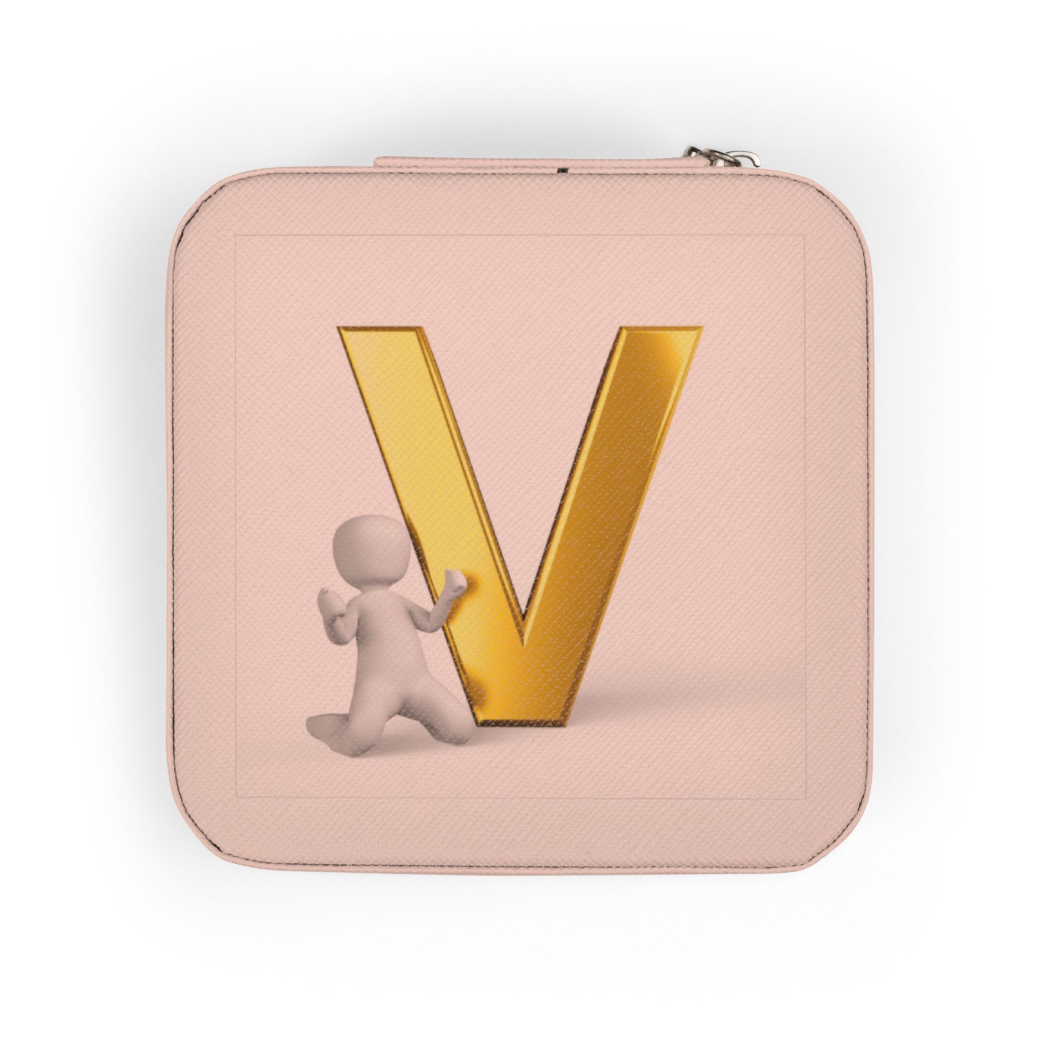 Gold Letter V Monogram Jewelry Travel Case | Compact Square Organizer