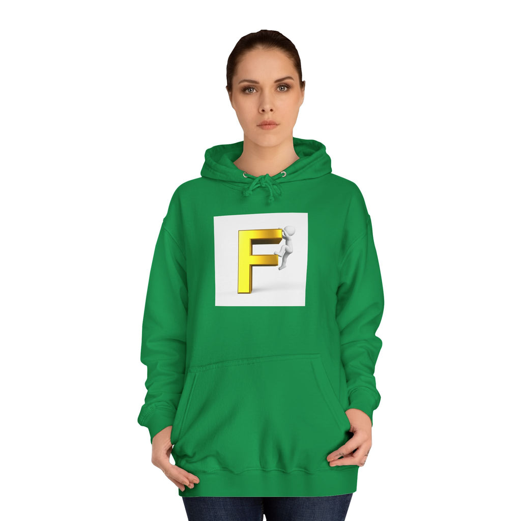 3D Gold Letter F Hoodie | Climbing Figurine Letterman Style