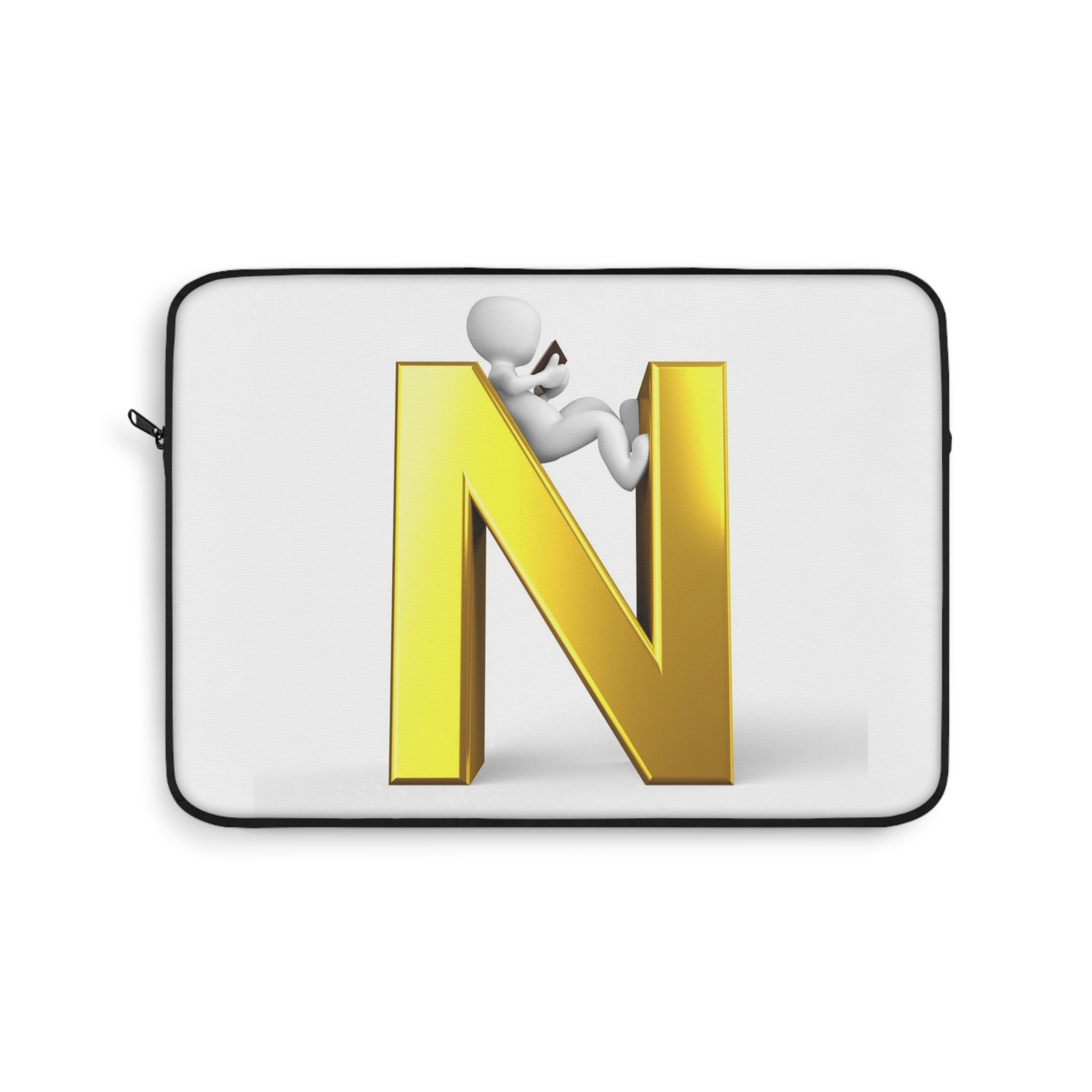 Housse d'ordinateur portable avec lettre N en or 3D | Monogramme initiale N