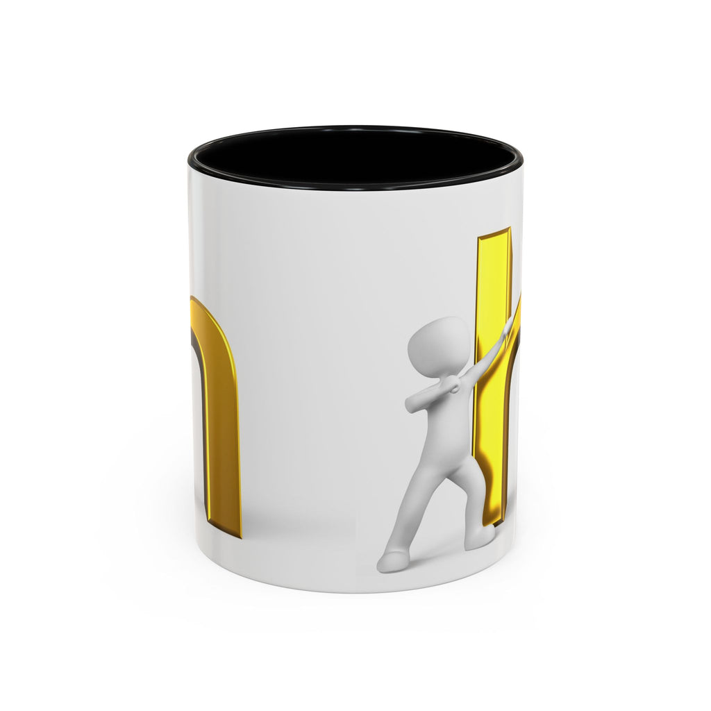3D Stick Figure Pushing Gold Letter h Mug | Accent Coffee Mug 11/15oz