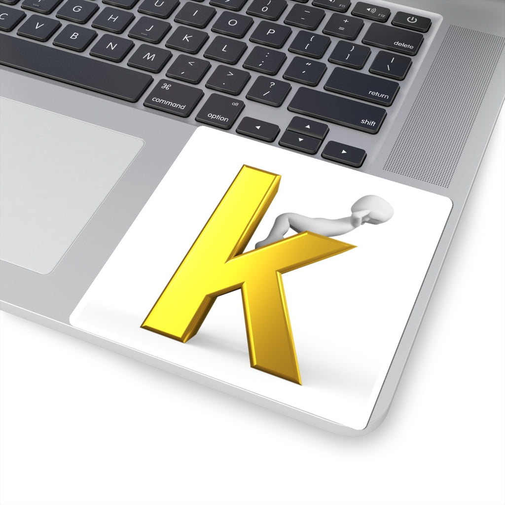 Gold Letter K with 3D Figure Sticker | Kiss-Cut Sticker