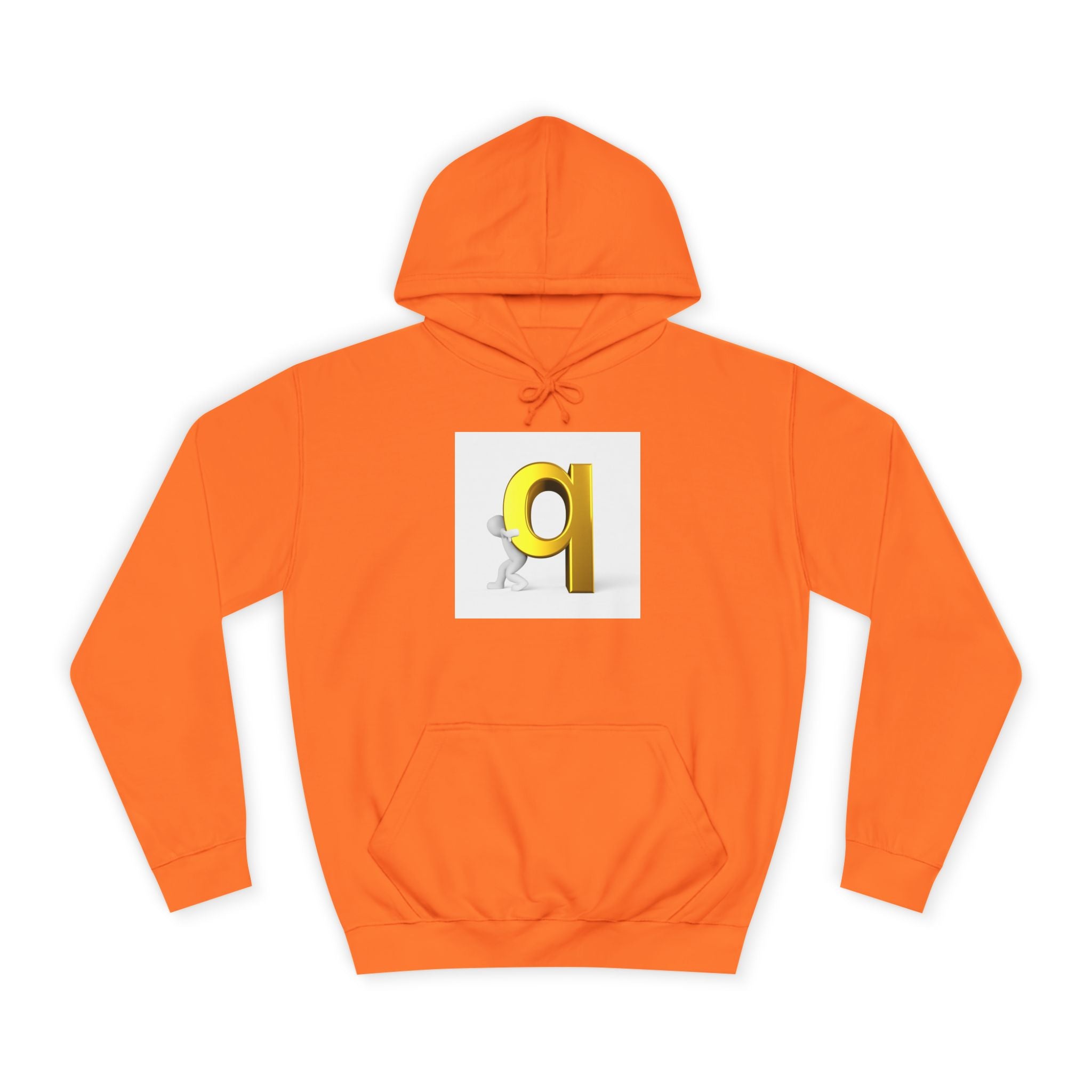 Gold Letter Q Hoodie | 3D Figure Pushing Q Graphic