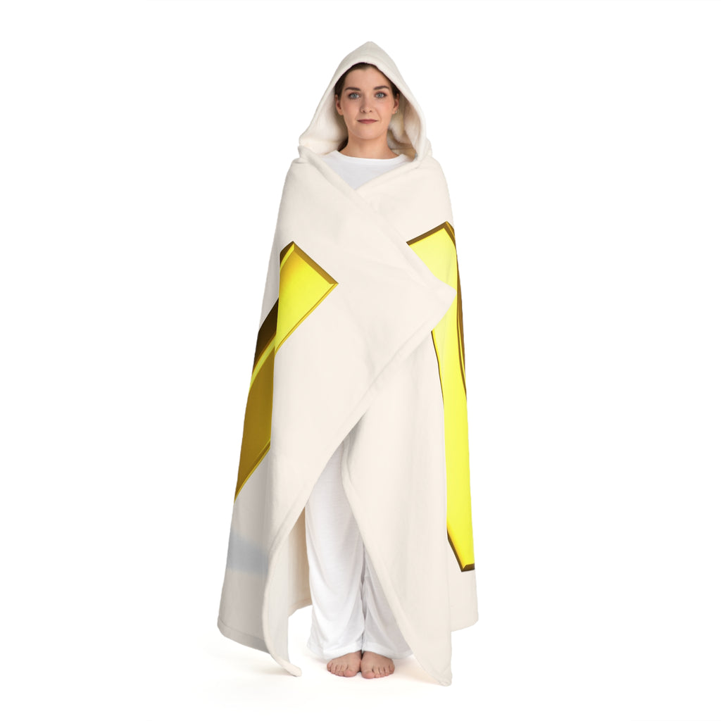 Gold Letter W With Figure Hooded Sherpa Fleece Blanket | Cozy Hooded Throw