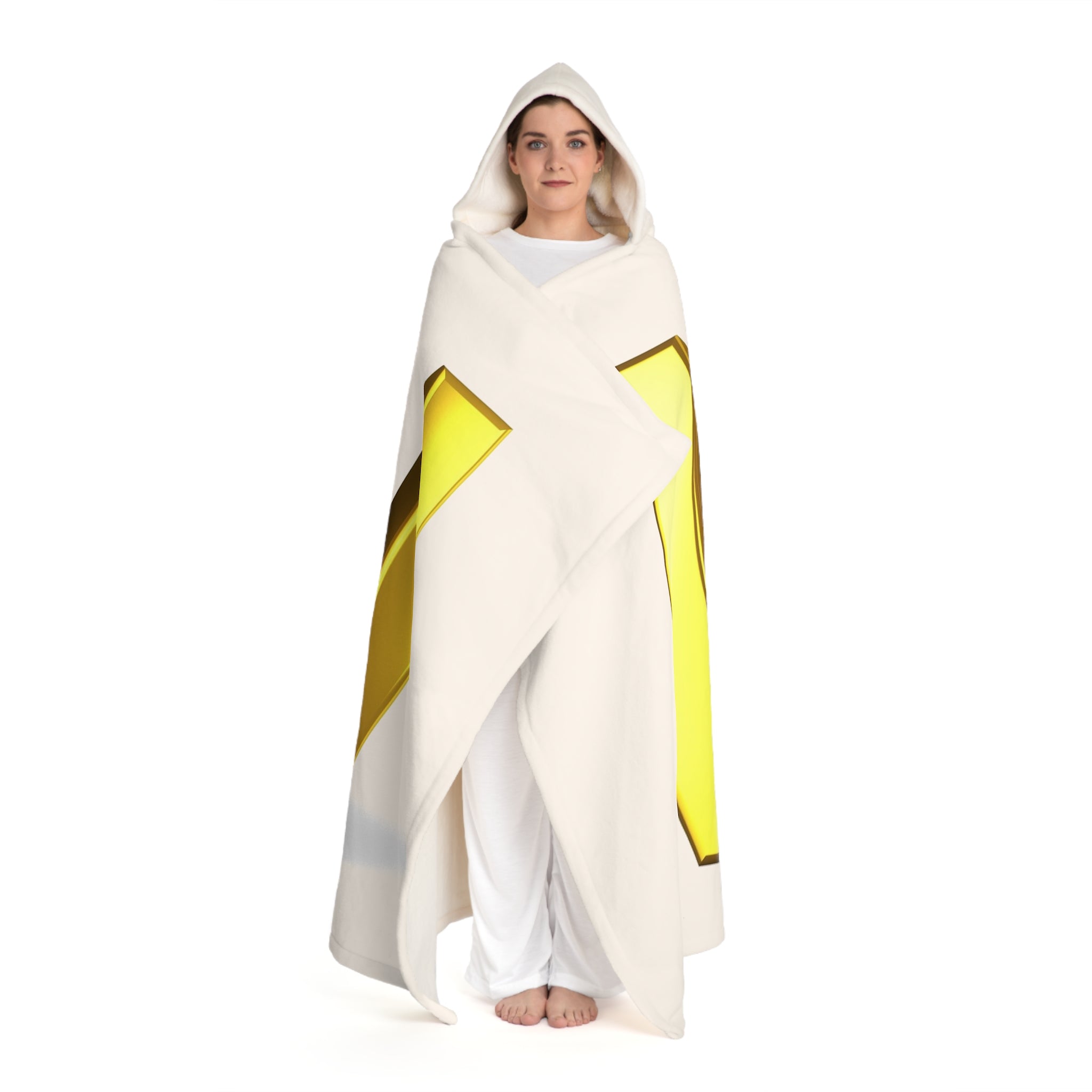 Gold Letter W With Figure Hooded Sherpa Fleece Blanket | Cozy Hooded Throw
