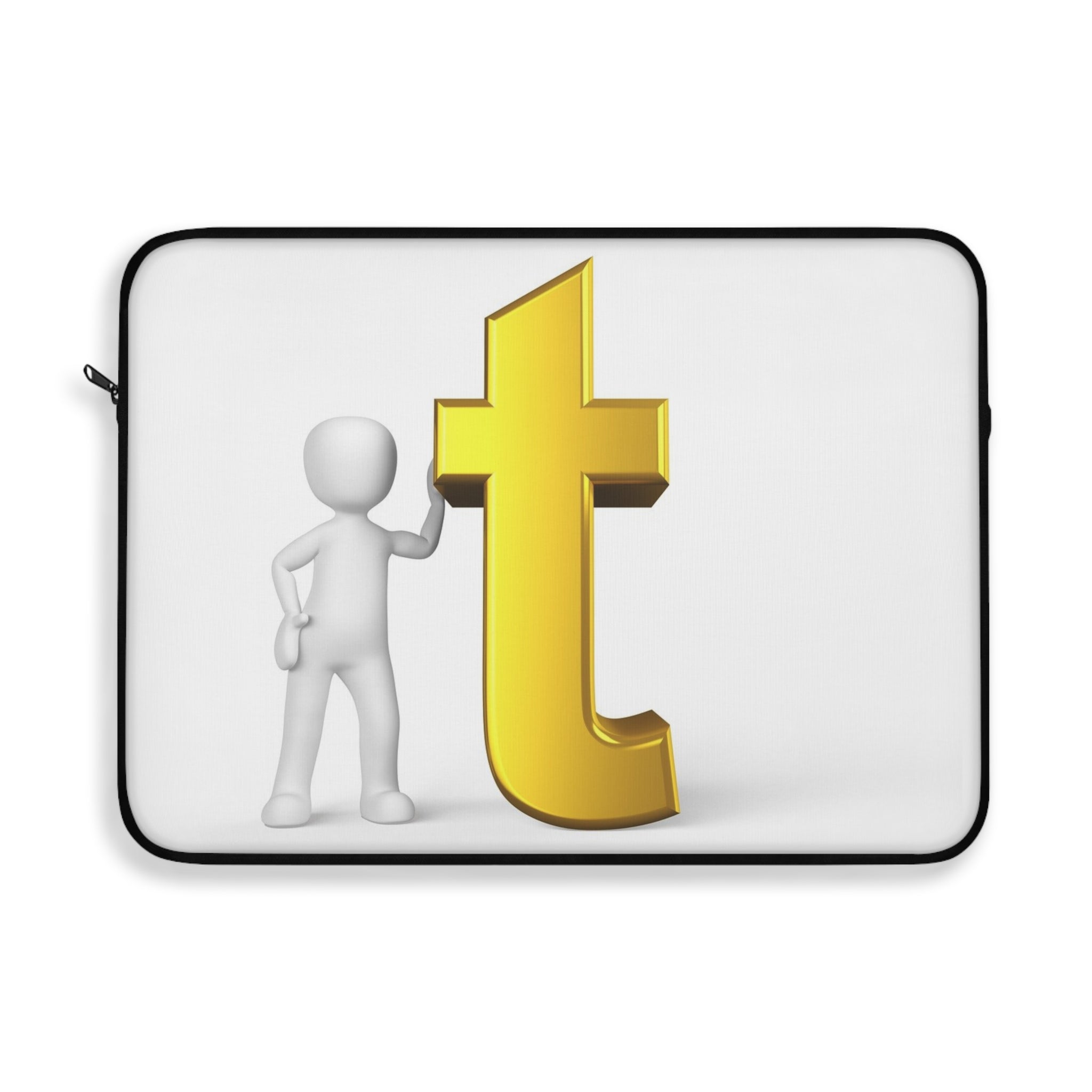 3D Figure with Gold Letter T Laptop Sleeve | Monogram Initial Case