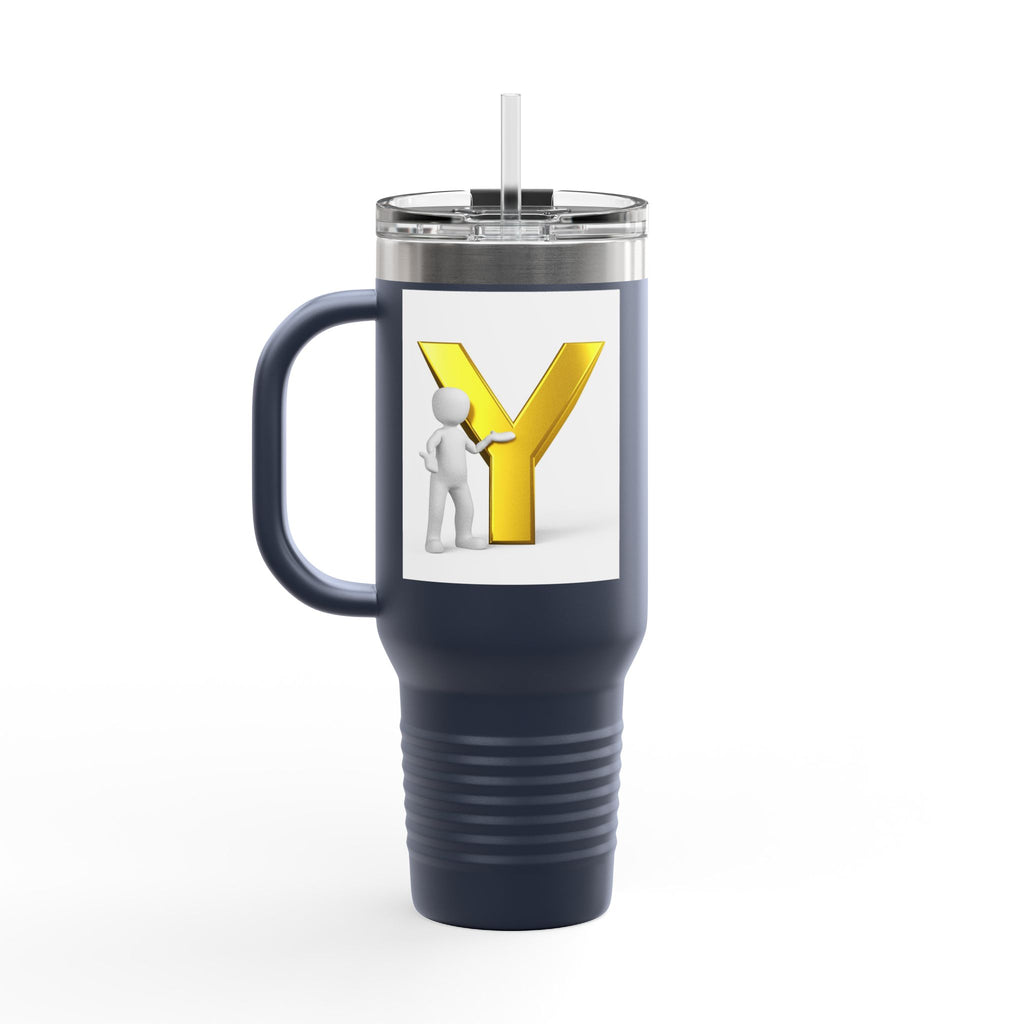 Yellow 3D Letter Y with Figure Travel Mug