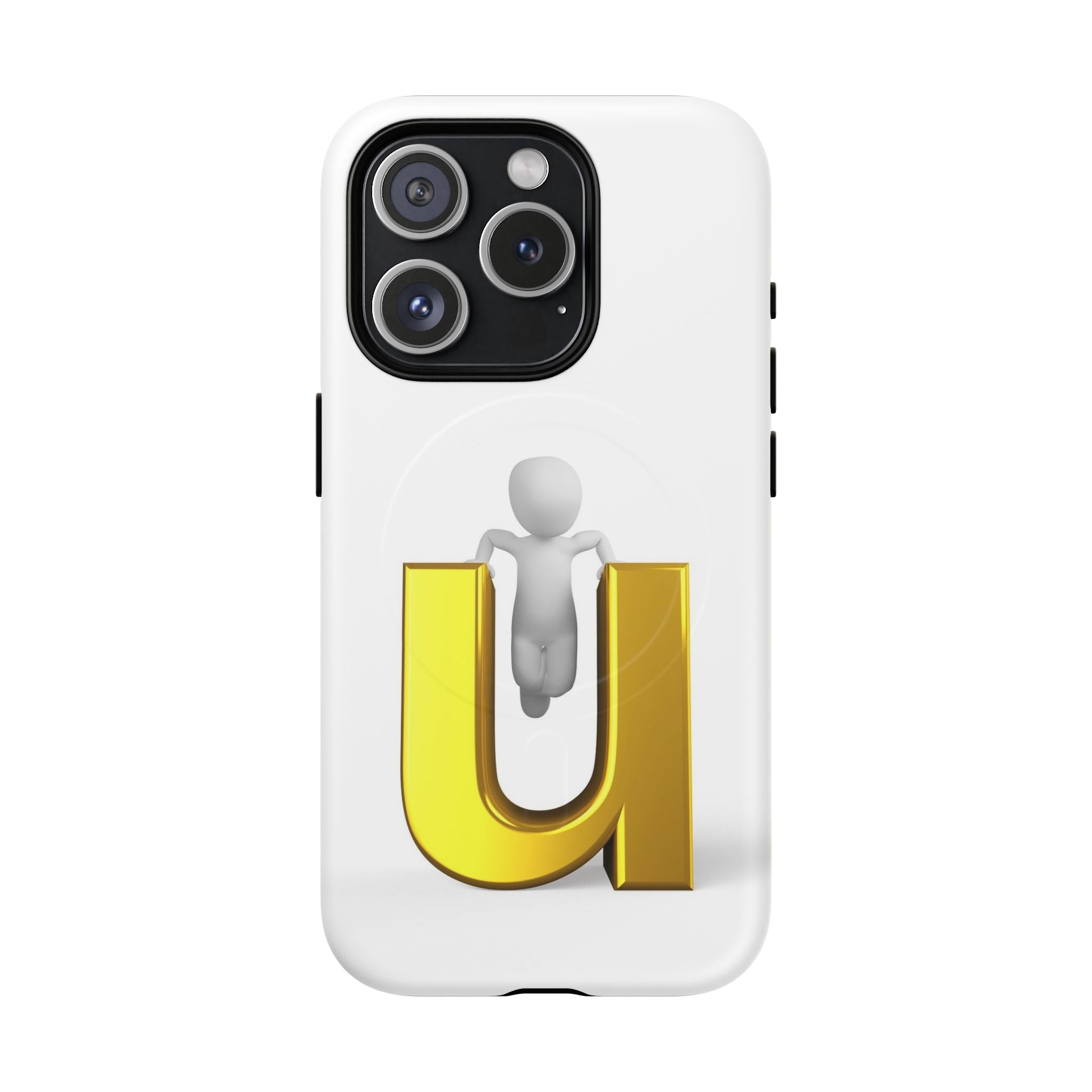 Coque de téléphone 3D Personnage avec Lettre U Dorée | Coque Magnétique Robuste