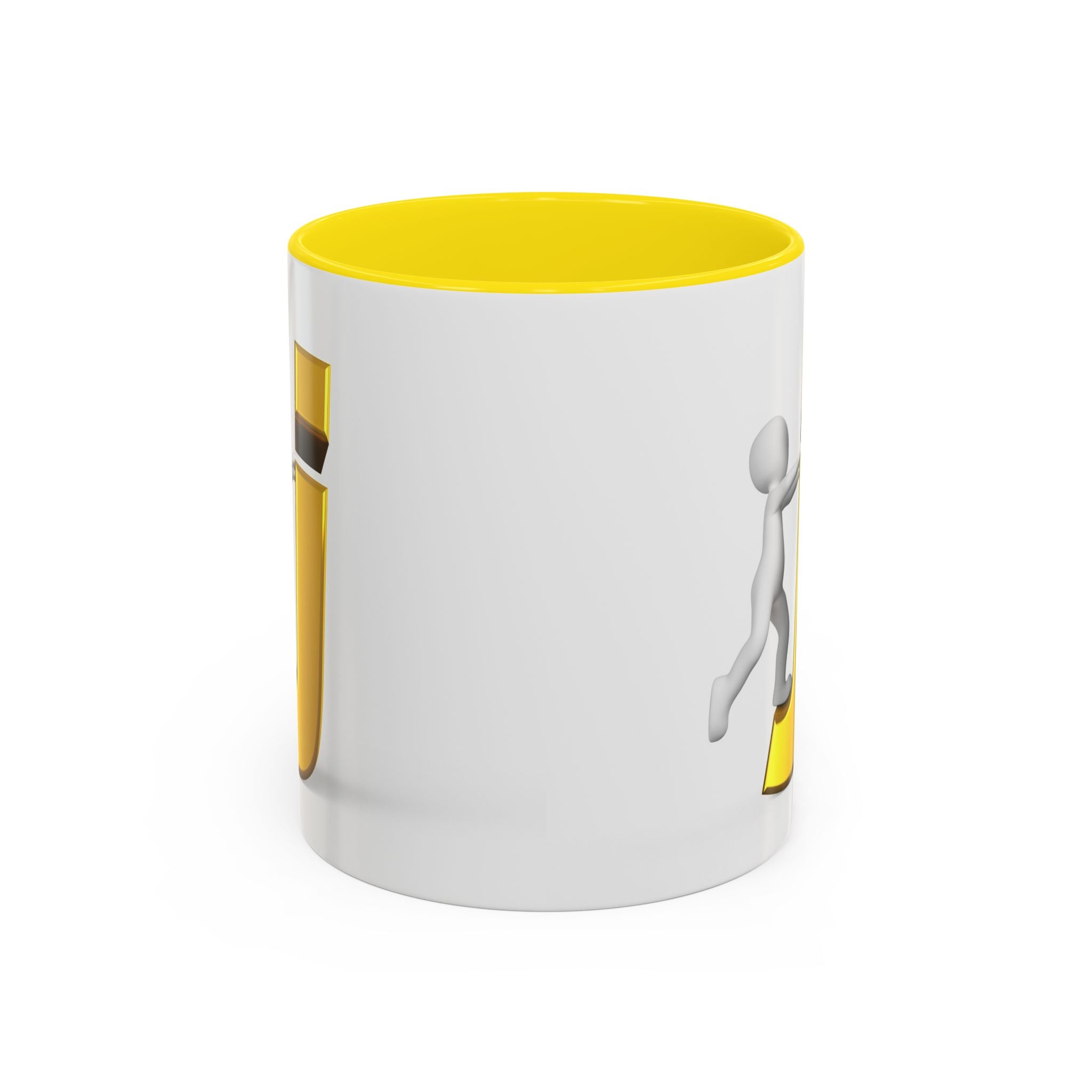Tasse avec figurine 3D bâton poussant la lettre J dorée | Tasse à café
